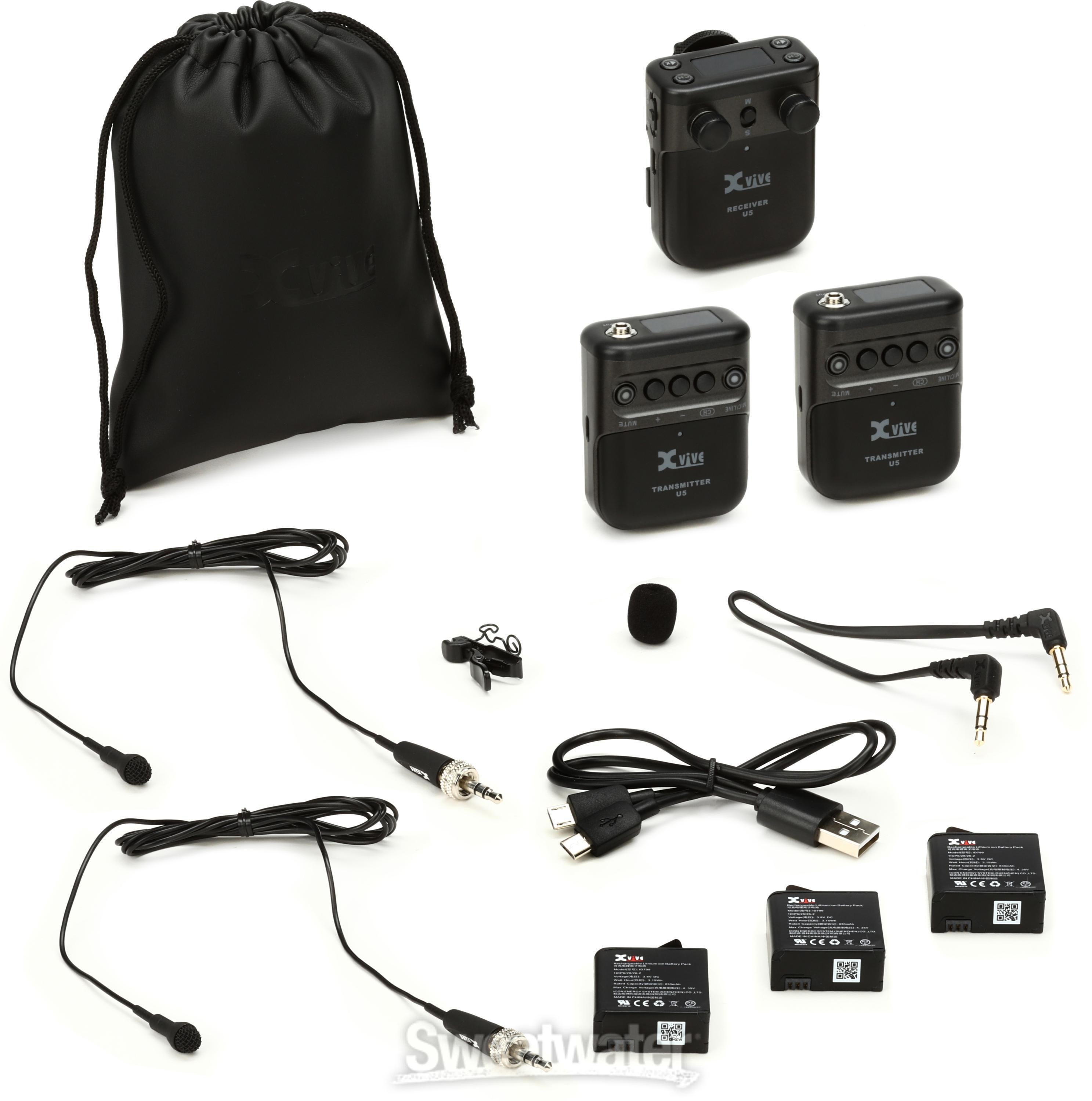 Lavalier　Xvive　Camera-mounted　Wireless　Sweetwater　U5T2　System　Dual-channel　Microphone