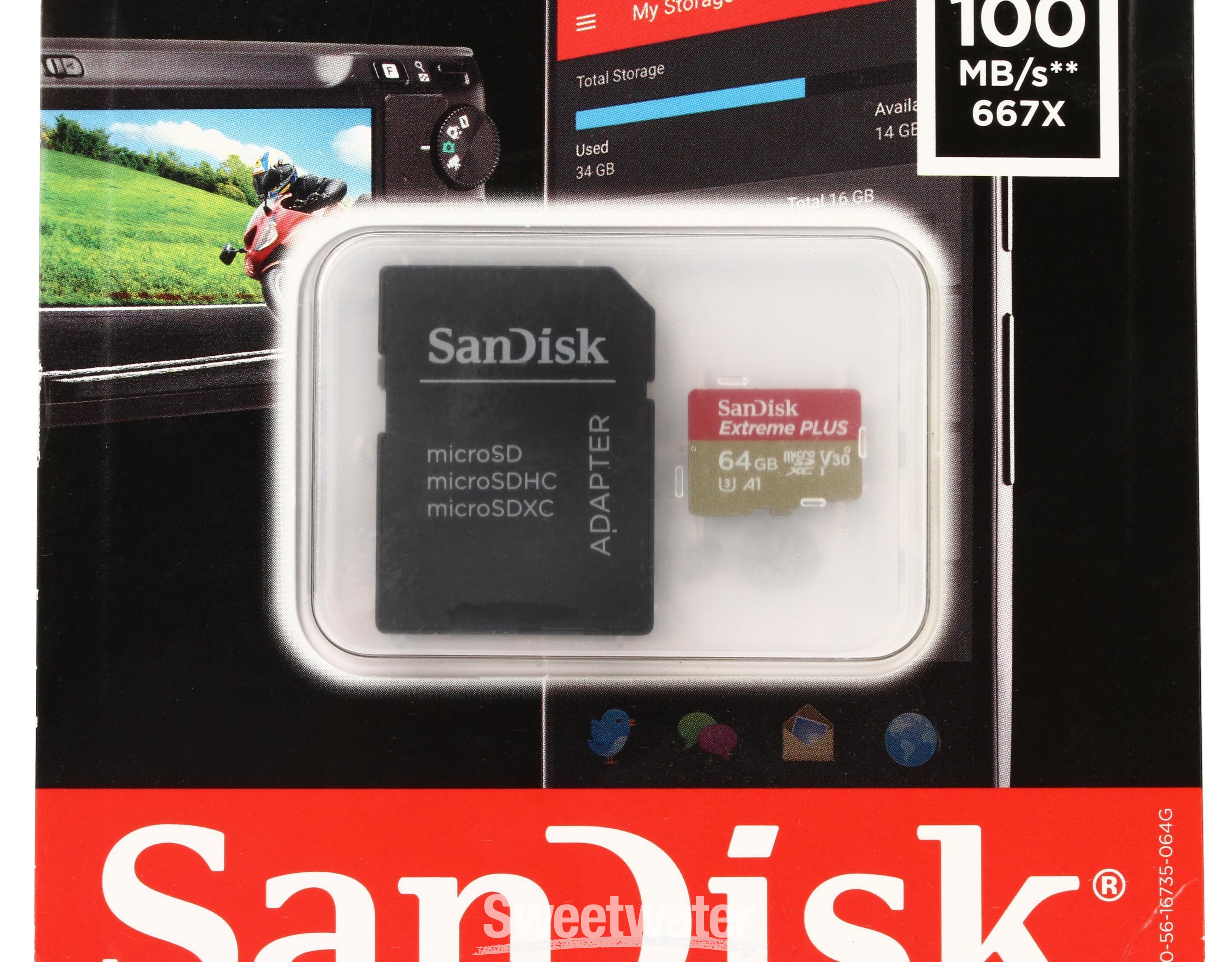 SanDisk Extreme PLUS microSDXC Card - 64GB, Class 10, U3, UHS-I