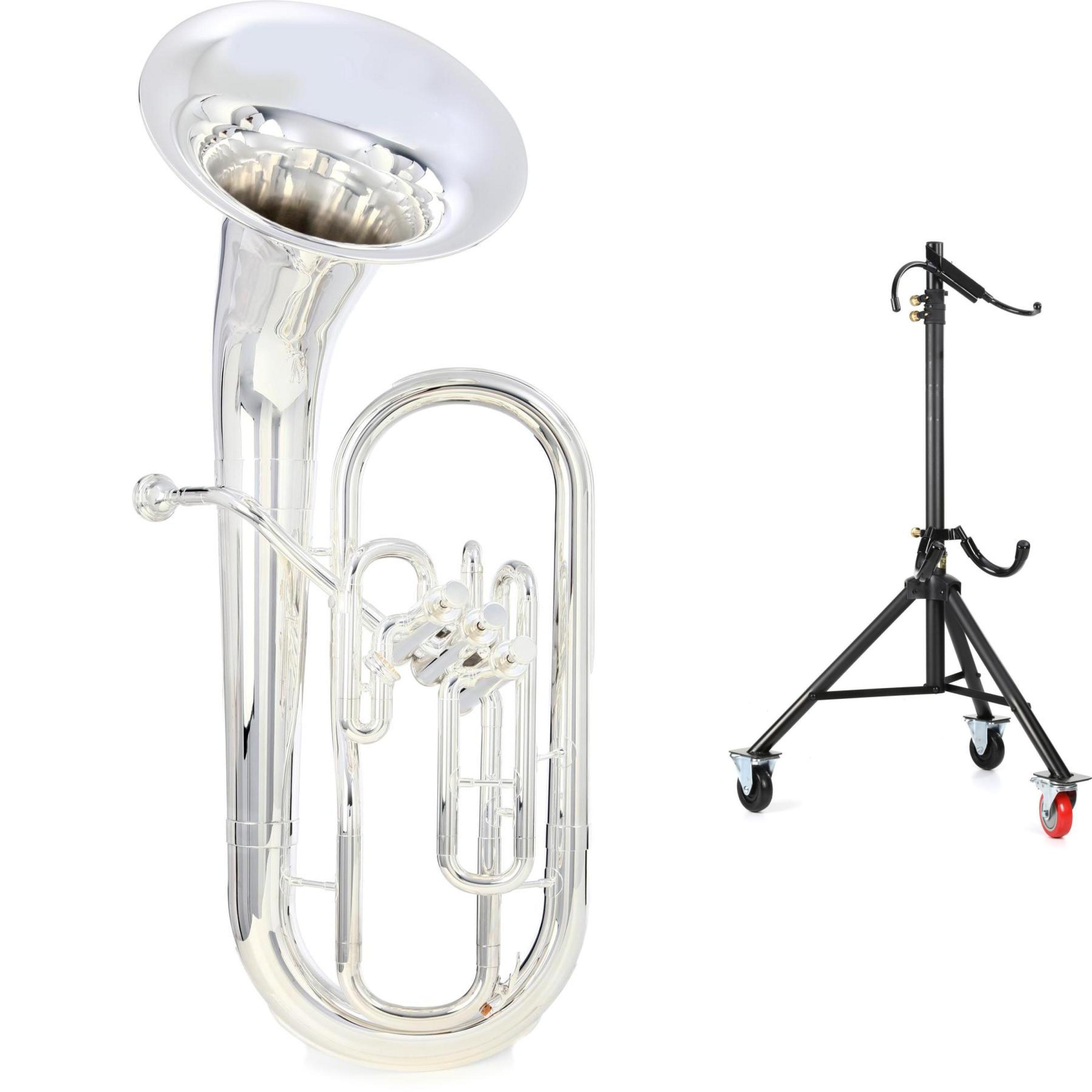 Yamaha YEP-211S Student Euphonium with Front-facing Bell and The Hug Stand  - Silver-plated
