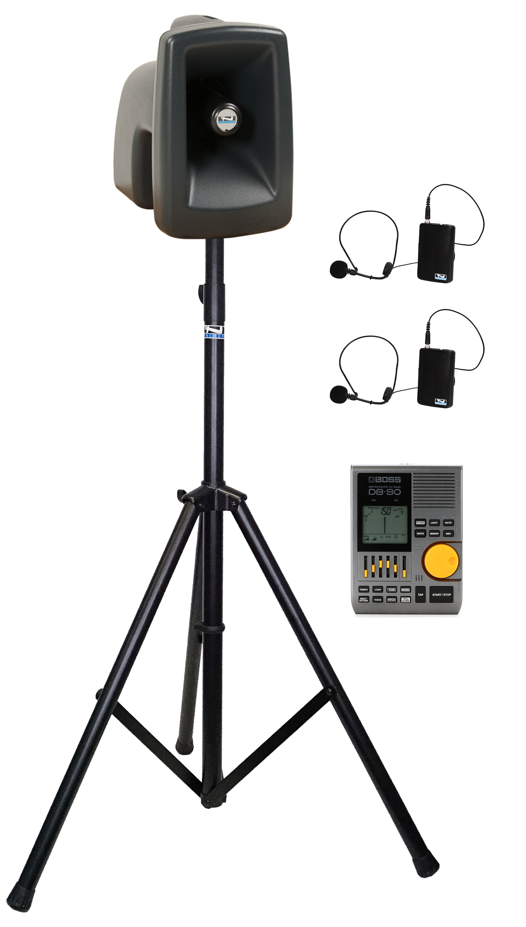 Photo of Anchor Audio MegaVox 2 Wireless PA with 2 Wireless Headworn Microphones and Metronome Bundle