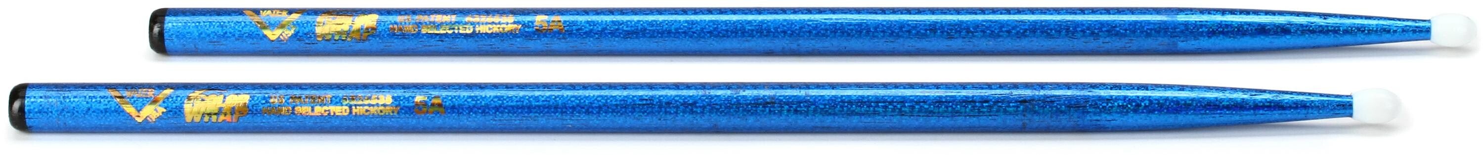 Photo of Vater Color Wrap Hickory Drumsticks - 5A - Nylon Tip - Blue Sparkle