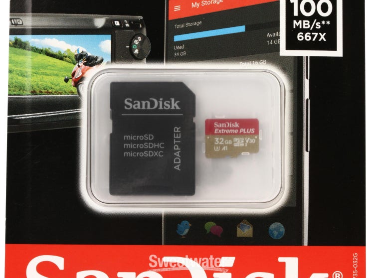 SanDisk Extreme PLUS microSDHC Card - 32GB, Class 10, U3, UHS-I