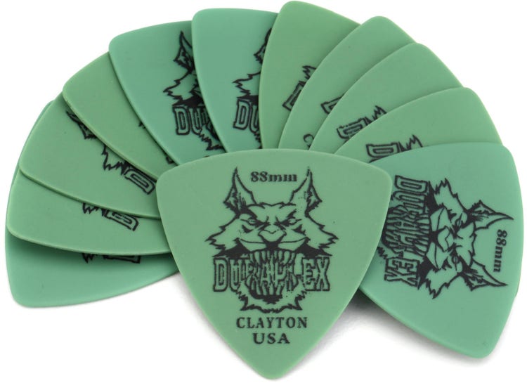 Clayton Duraplex Rounded Triangle Guitar Picks - .88mm, Green, 12-pack
