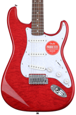 Photo of Squier Affinity Series Stratocaster QMT Electric Guitar - Crimson Red Transparent, Sweetwater Exclusive