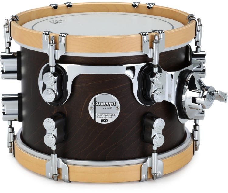 PDP Concept Classic Mounted Tom - 7 inch x 10 inch, Walnut Stain with Natural Stain Hoops