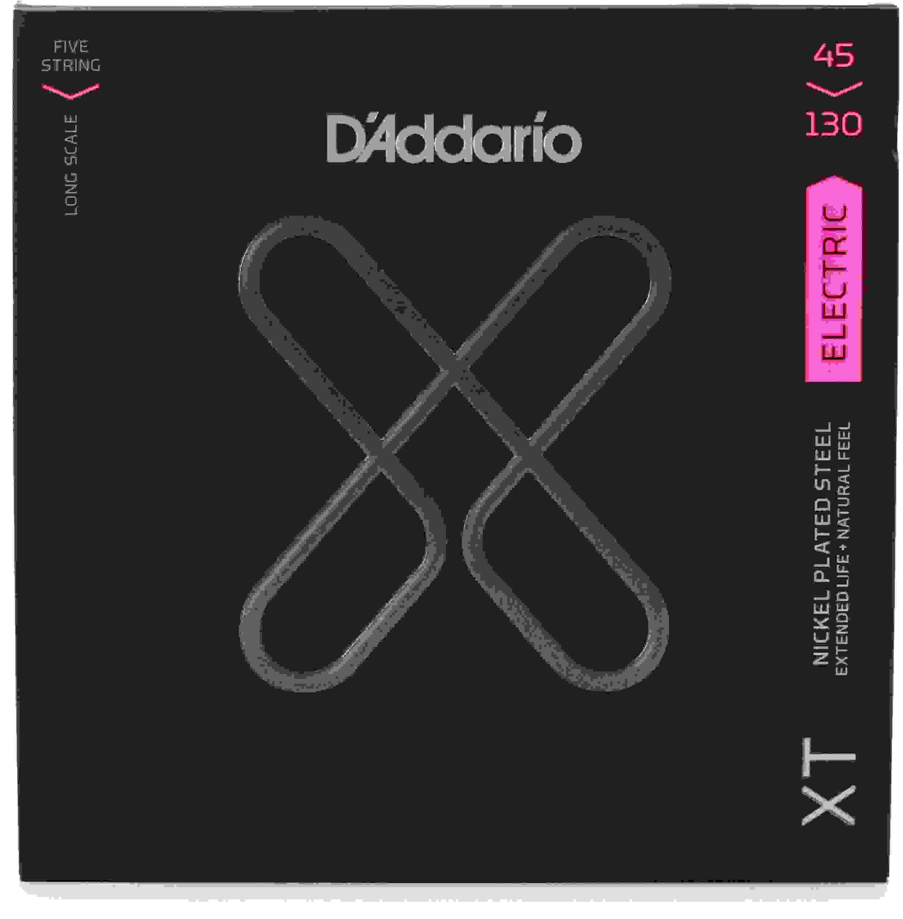 D'Addario XTB45130 XT Nickel Plated Steel Bass Guitar Strings - .045-.130 Regular Light Long Scale 5-string