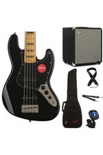 Photo of Squier Classic Vibe '70s Jazz Bass V and Rumble 100 Bass Combo Amp Essentials Bundle - Black with Maple Fingerboard