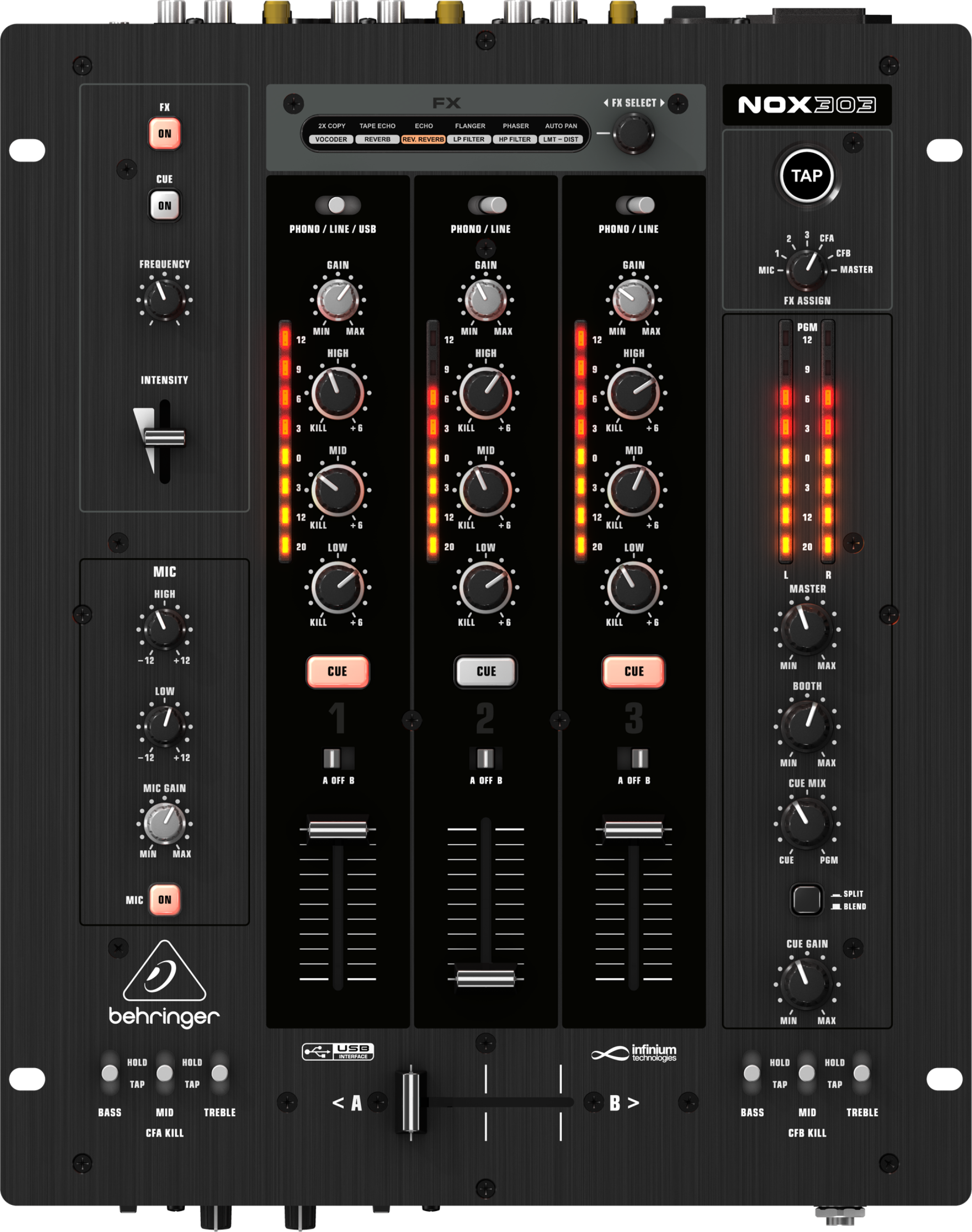 Behringer Pro Mixer NOX303 3-channel DJ Mixer | Sweetwater