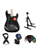 Photo of Squier Affinity Series Stratocaster Electric Guitar Essentials Bundle - Black Burst with Maple Fingerboard