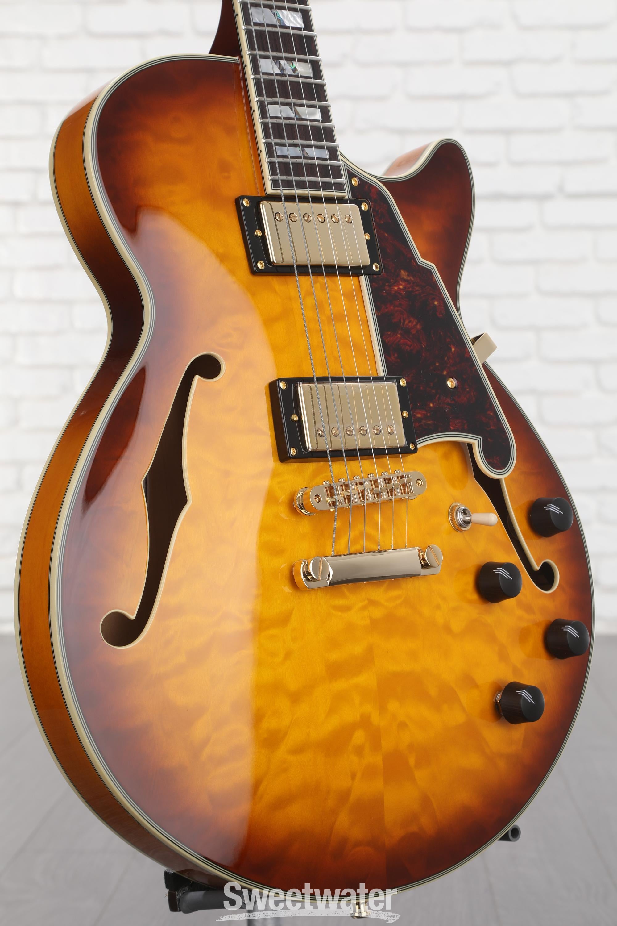 D'Angelico Excel SS XT Semi-hollowbody Electric Guitar - Iced Tea Burst  Quilt with Stopbar Tailpiece