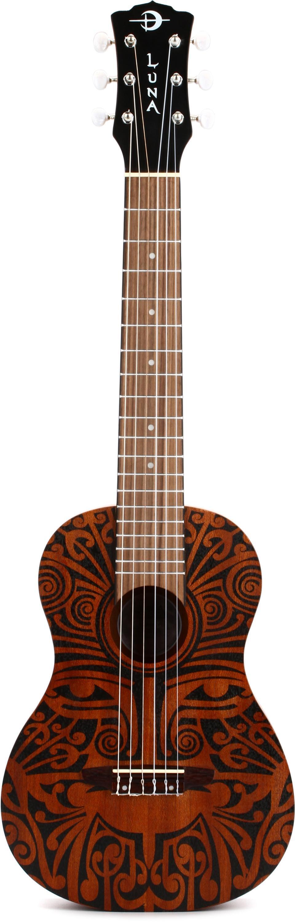 Luna Tribal Mahogany 6-String Baritone Ukulele - Satin Natural