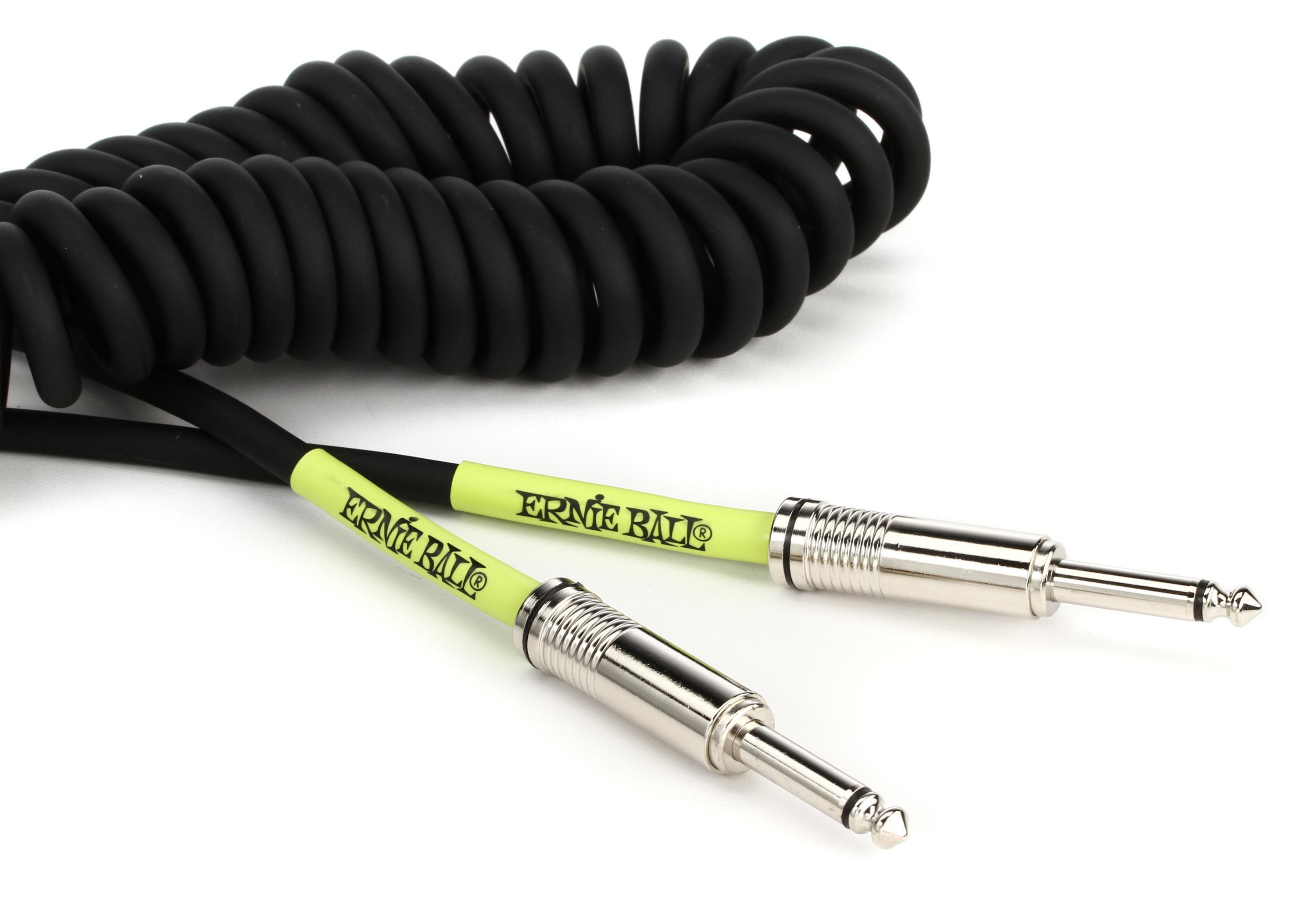 Photo of Ernie Ball P06044 Coiled Straight to Straight Instrument Cable - 30 foot Black