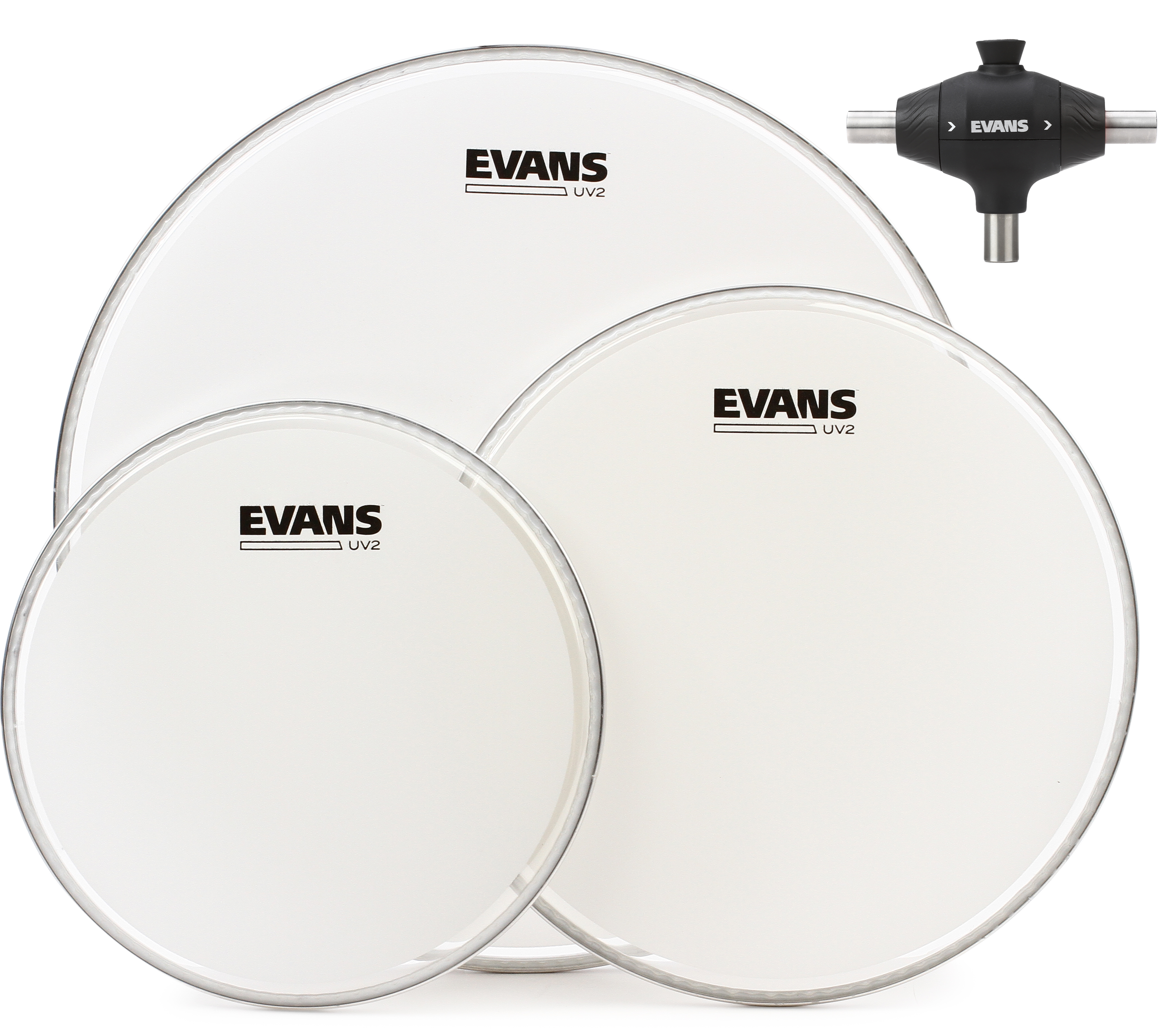Evans UV2 Coated 3-piece Tom Pack with Pull Cord Drum Key - 10/12/16-inch
