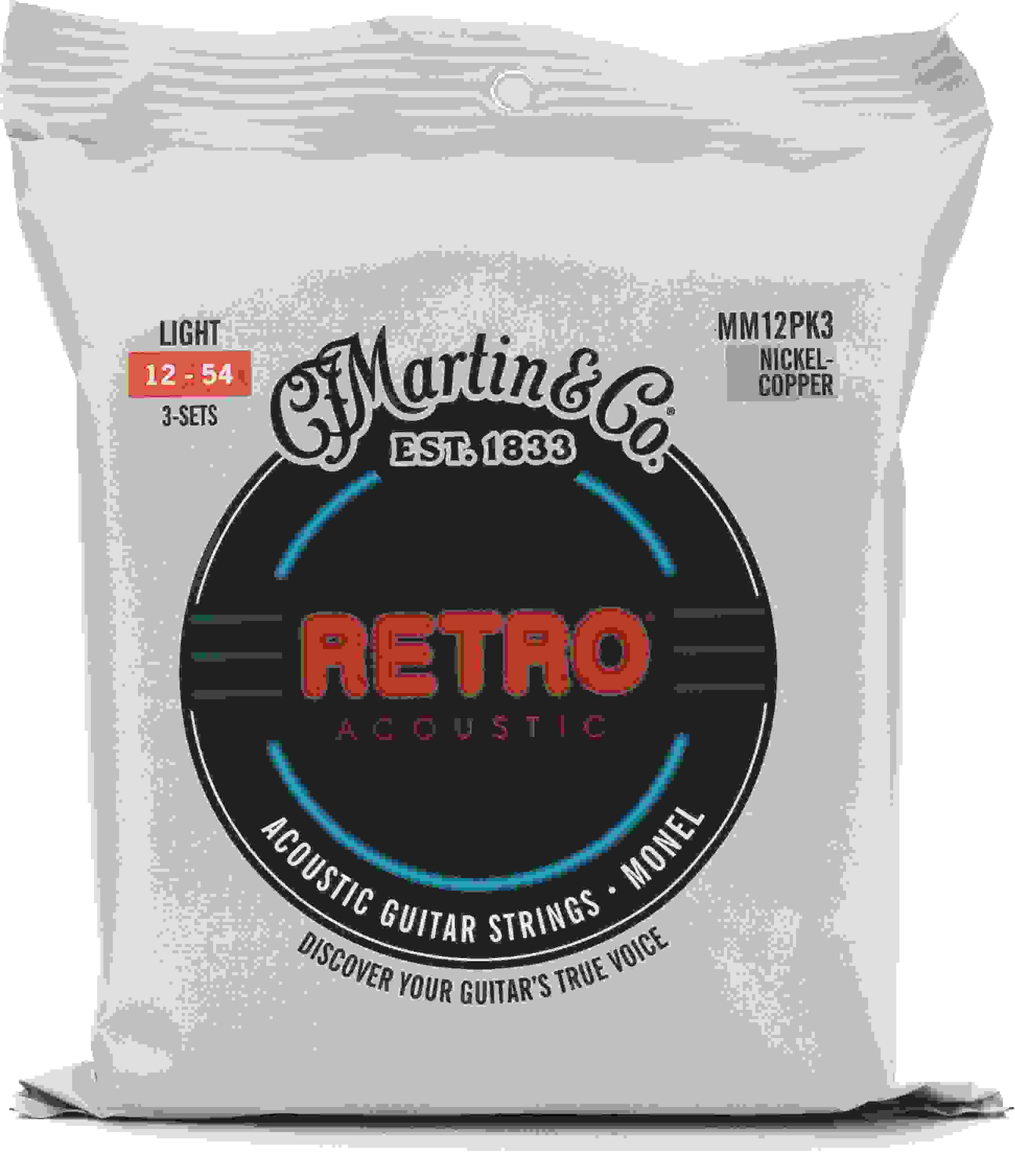 Martin MM12 Retro Acoustic Monel Guitar Strings - .012-.054 Light (3-pack)