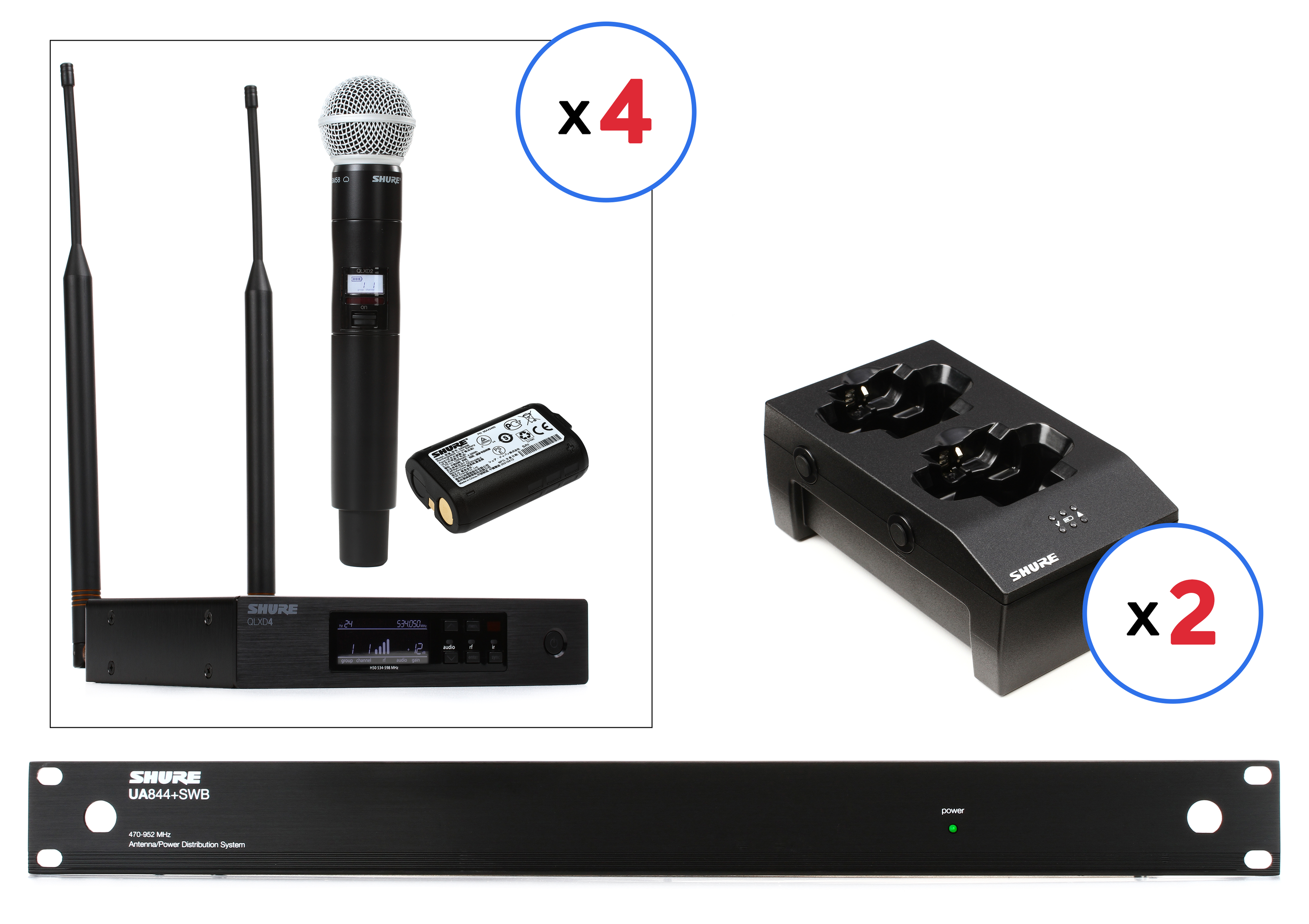 Shure QLXD4 4-Channel Handheld Wireless Bundle - H50 Band