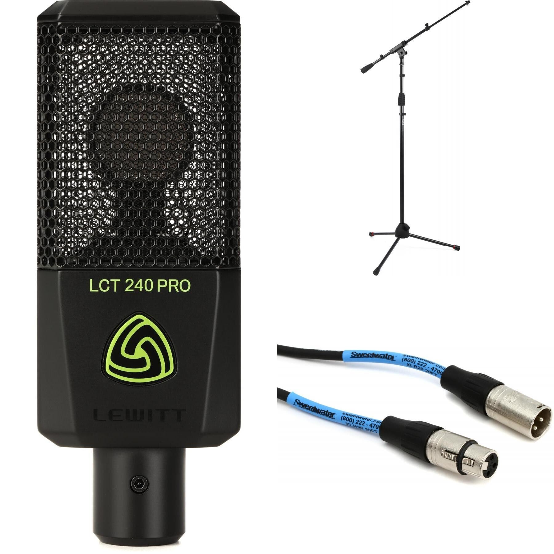 240　With　PRO　Sweetwater　Stand　Microphone　Value　Pack　Condenser　LCT　Cable　Black　Lewitt　and
