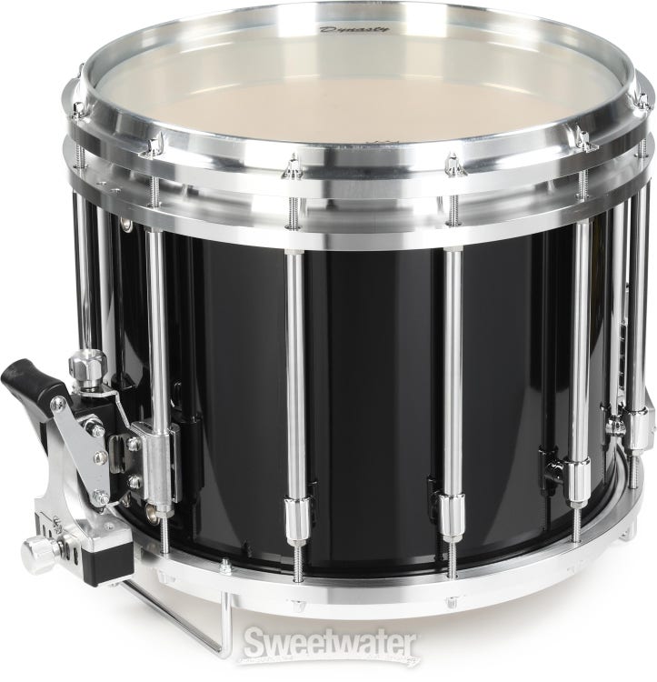 Dynasty DFZ Custom Elite Marching Snare Drum - 12 inch x 14 inch, Black with Aluminum Polished Hardware