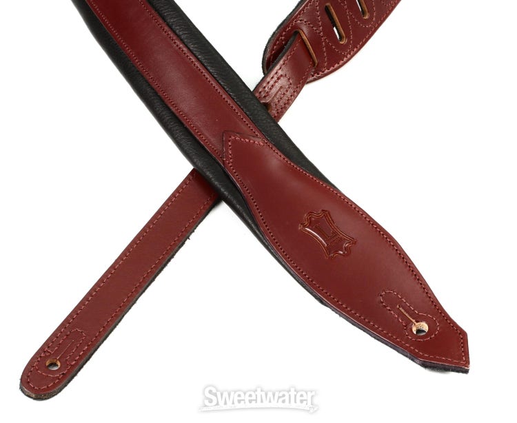 Levy's MSS80 2 Two-Tone Boutique Series Leather Guitar Strap - Burgundy on  Black