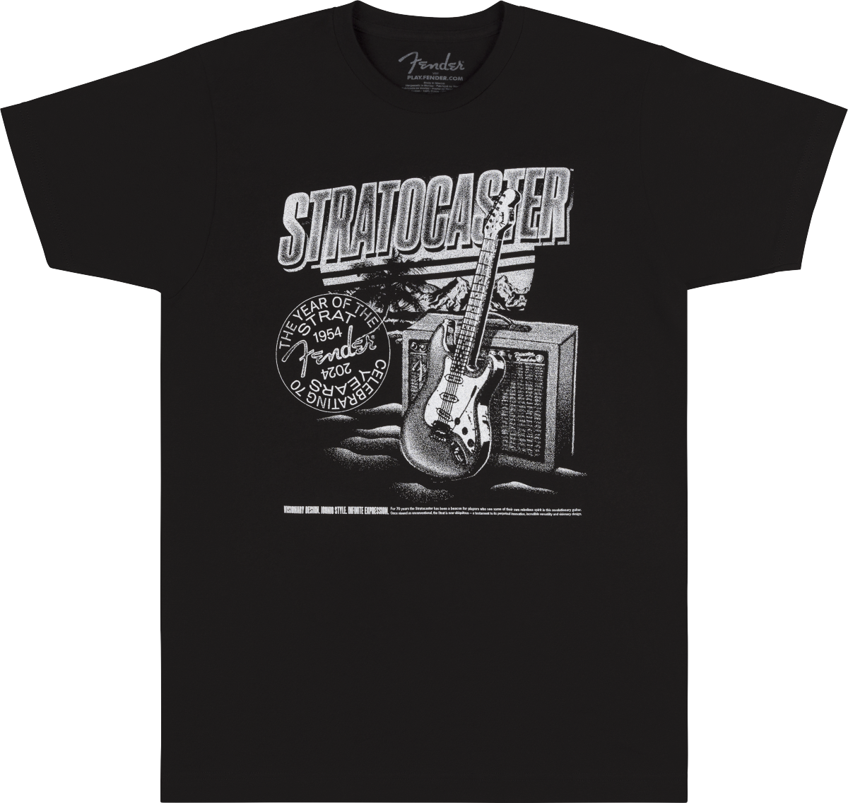 Fender 70th Anniversary Stratocaster T Shirt Black Large Sweetwater