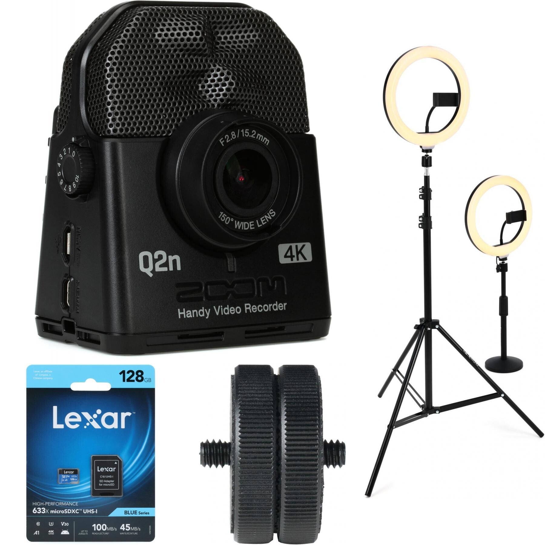 Zoom Q2n-4K Handy Video Recorder with XY Microphone Ring Light and SD Card  Kit