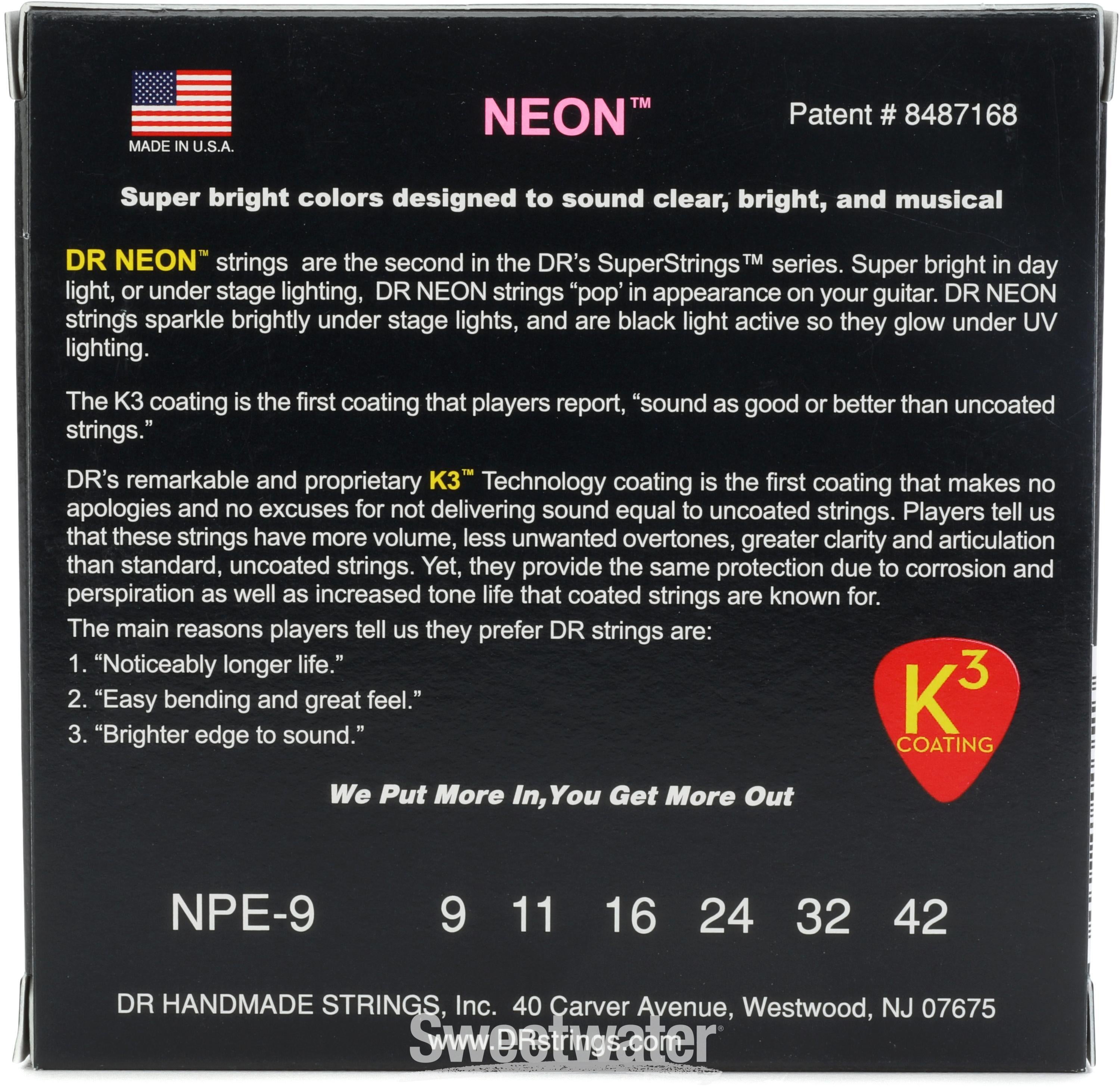 DR Strings NPE-9 Hi-Def Neon Pink K3 Coated Electric Guitar