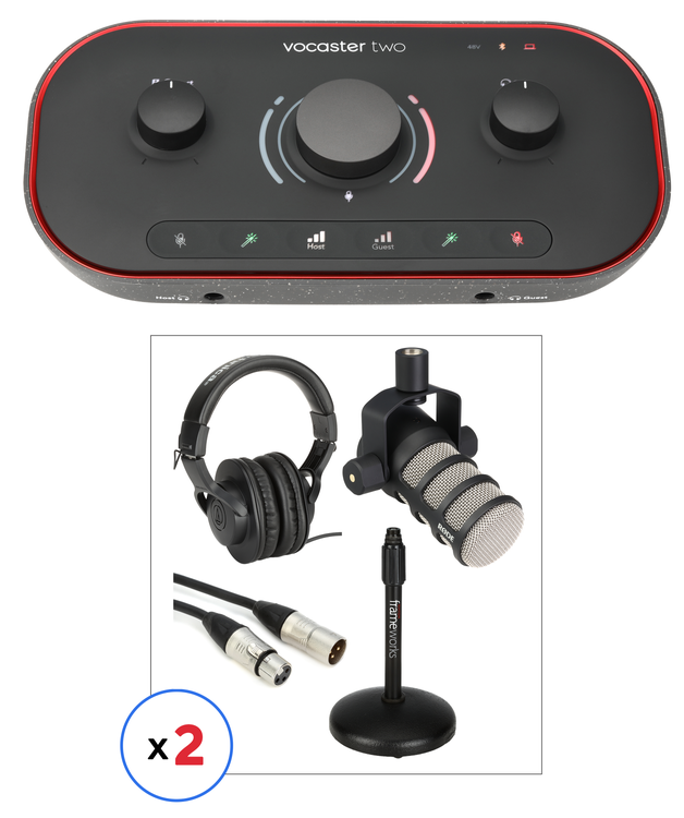 Focusrite Vocaster 2 and PodMic Desktop Two-host Podcast Bundle