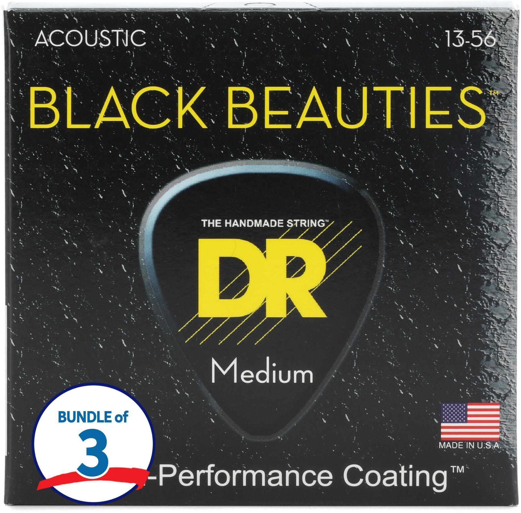 Photo of DR Strings BKA-13 Black Beauties K3 Coated Acoustic Guitar Strings - .013-.056 Medium (3-pack)