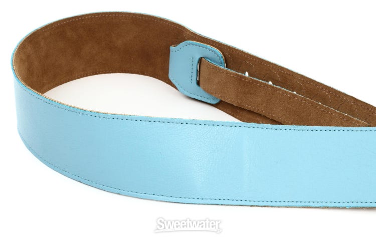 2.5 Inch Wide Blue Leather Guitar Straps