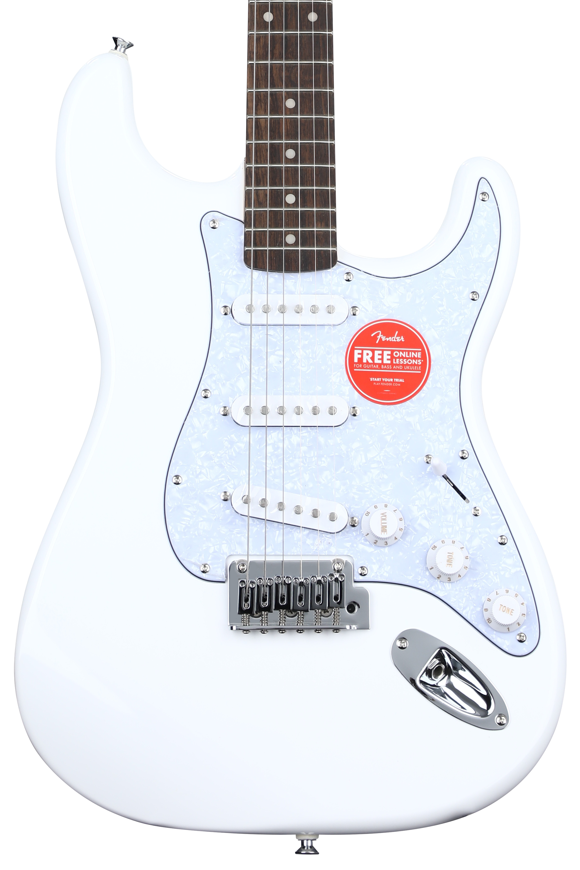 Squier Affinity Series Stratocaster Arctic White with White Pearloid Pickguard Sweetwater Exclusive in the USA