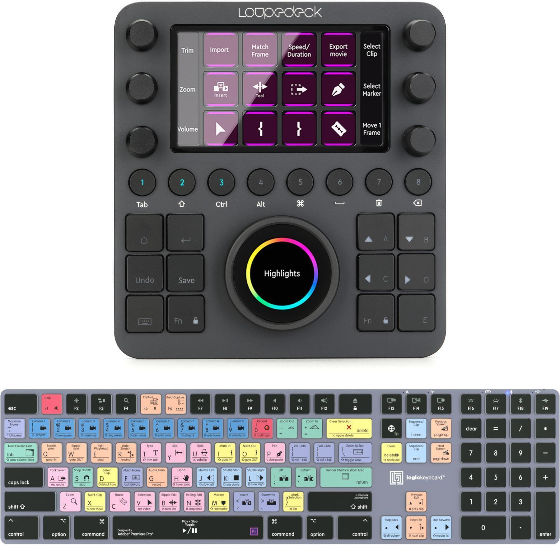 Loupedeck CT Customizable Editing Console with Logickeyboard TITAN Adobe  Premiere Pro Wireless Backlit Keyboard