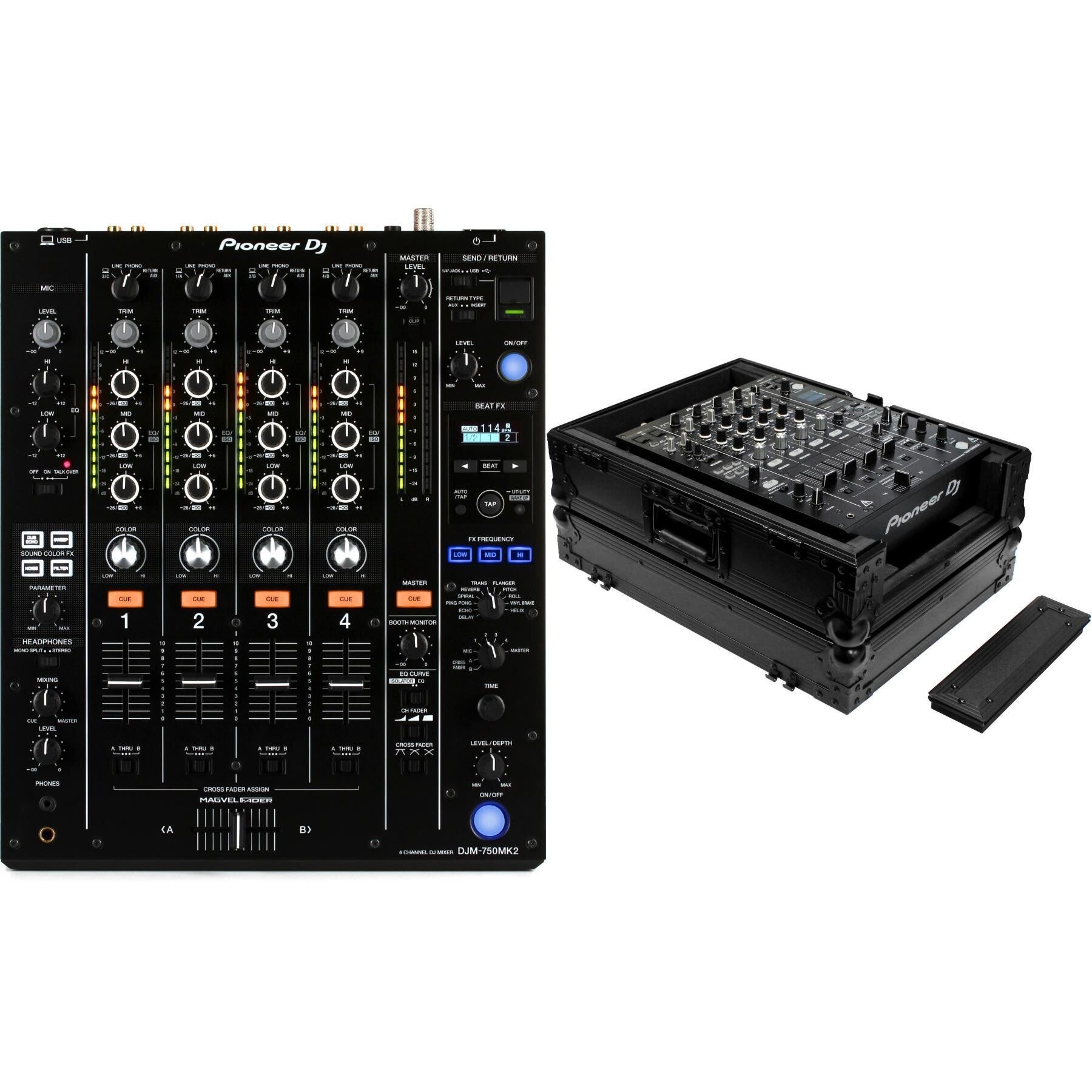 Pioneer DJ DJM-750MK2 4-channel DJ Mixer with Odyssey Hard Case 