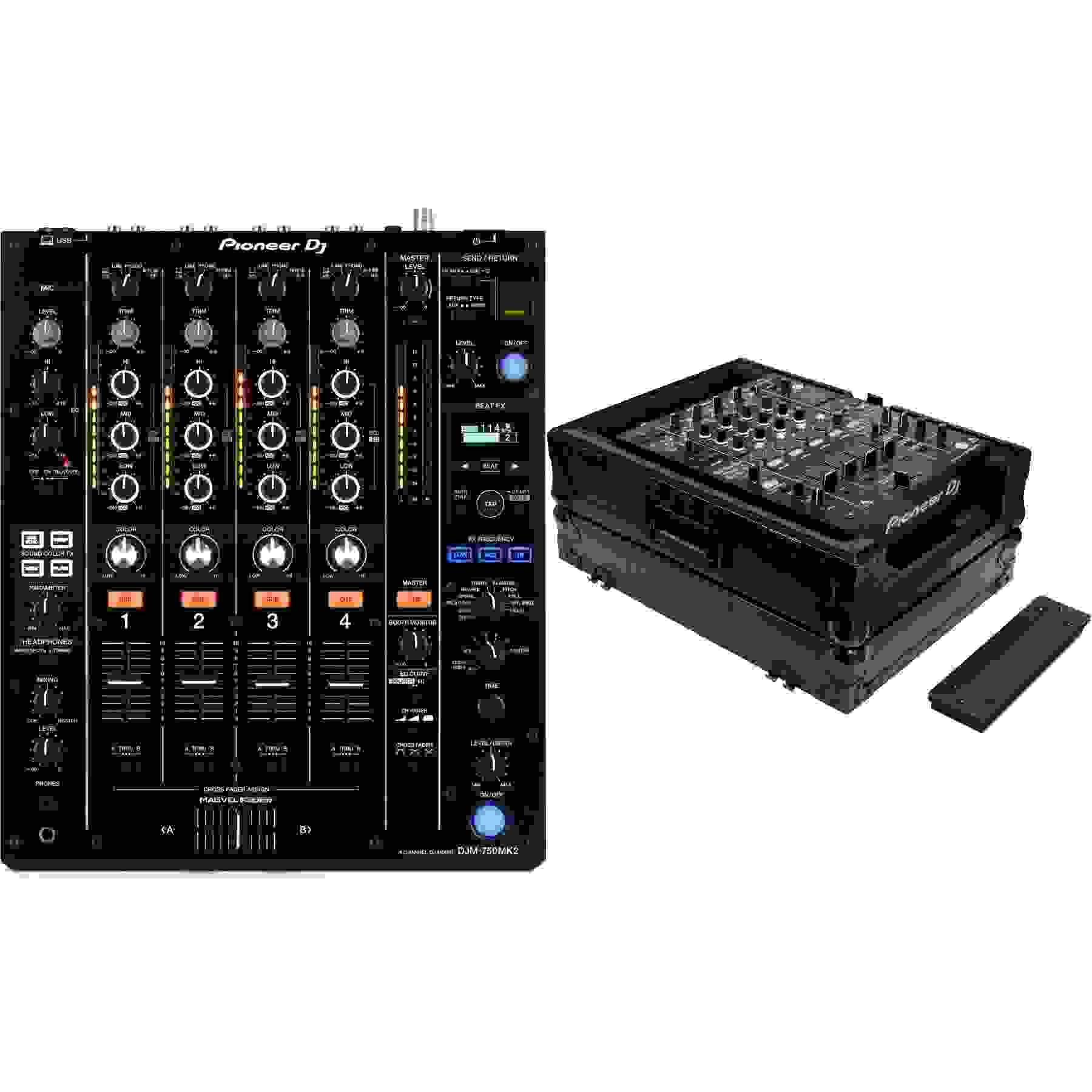 Pioneer DJ DJM-750MK2 4-channel DJ Mixer with Odyssey Hard Case - Black