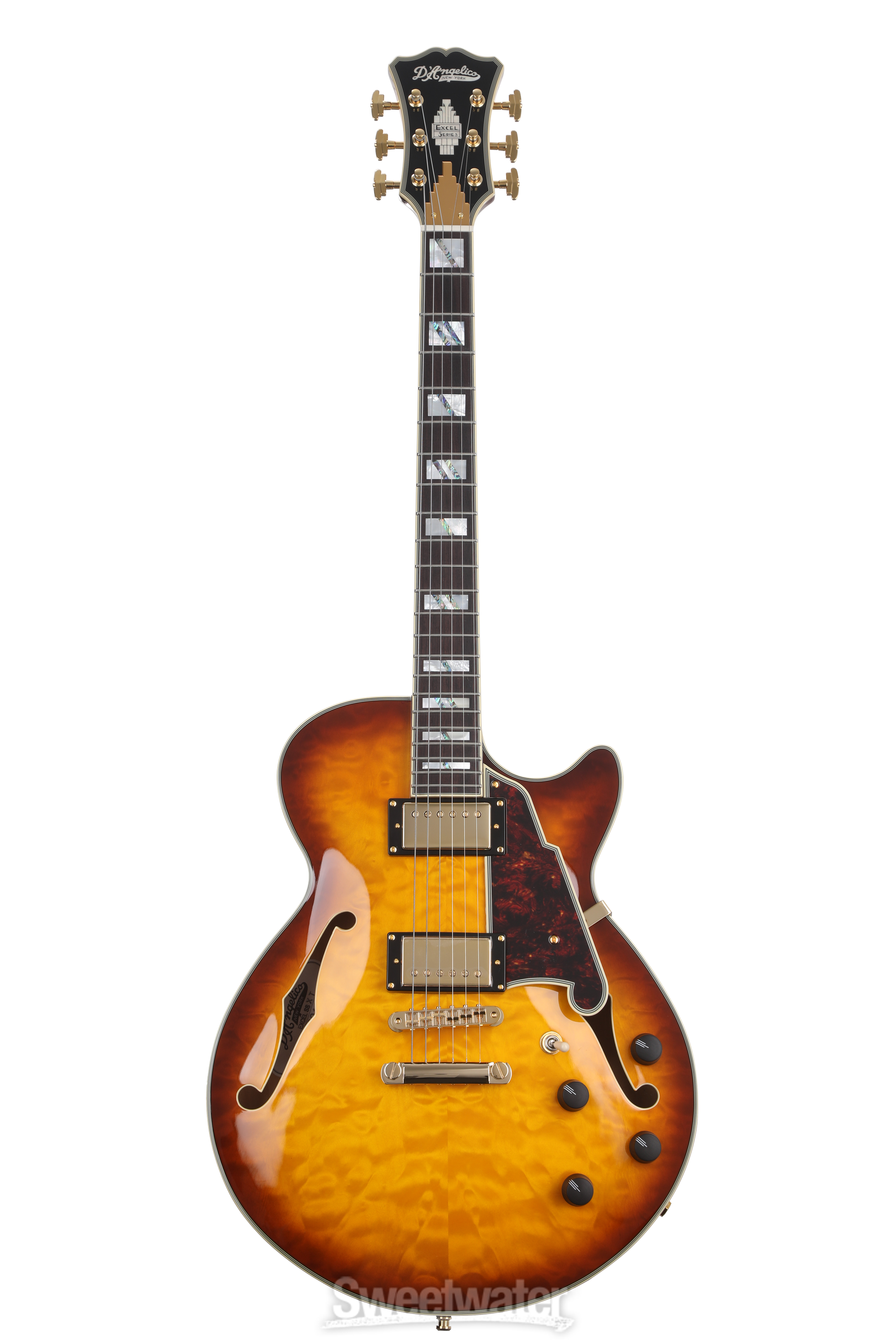 D'Angelico Excel SS XT Semi-hollowbody Electric Guitar - Iced Tea Burst  Quilt with Stopbar Tailpiece