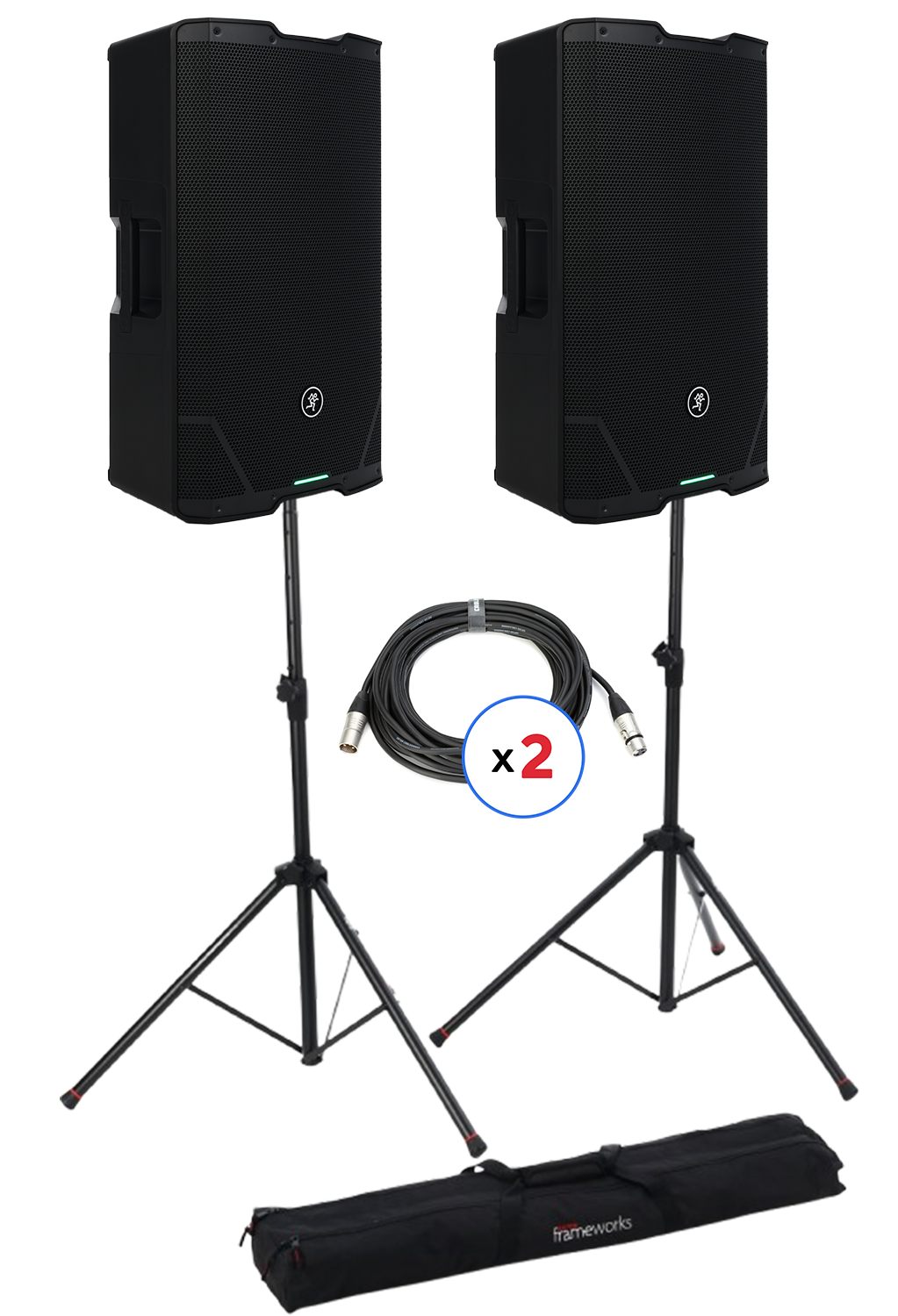 Mackie SRT215 15-inch 1600-watt Professional Powered Loudspeaker (Pair) and Stands Bundle