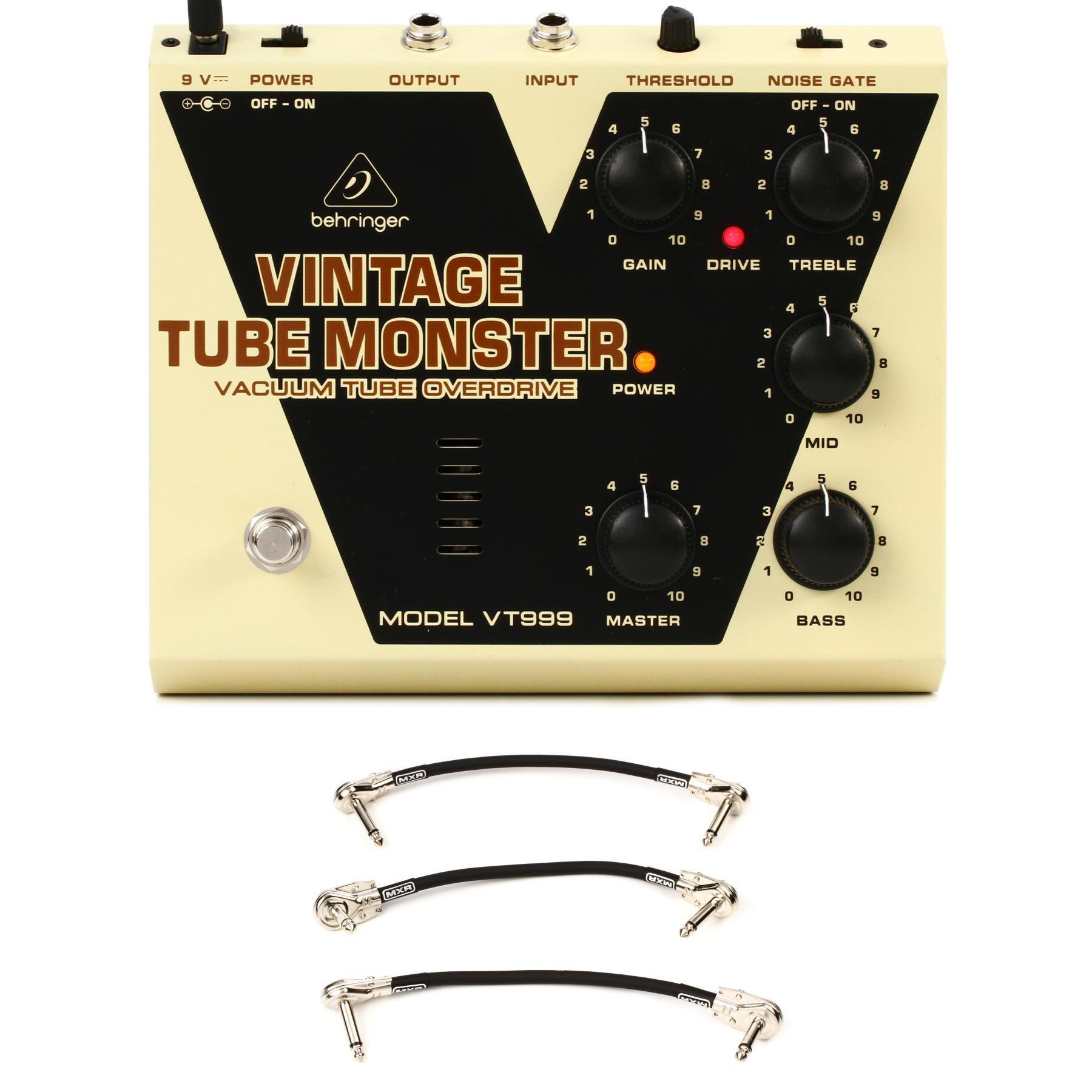 Behringer VT999 Vintage Tube Monster Overdrive Pedal with 3 Patch Cables