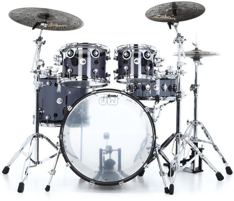 DW Design Series Acrylic 7-piece Shell Pack with Snare Drum - Smoke Glass, Sweetwater Exclusive