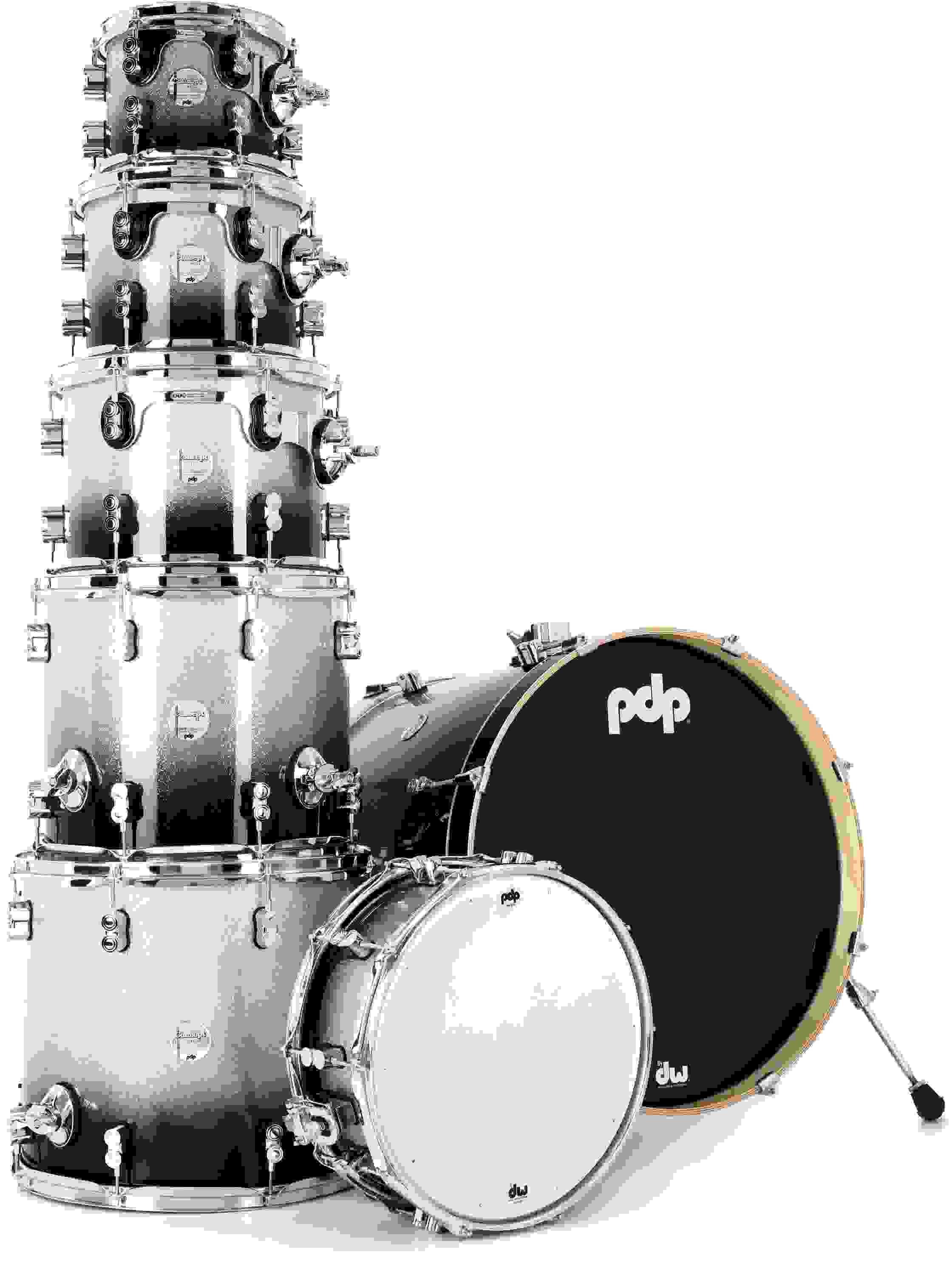 PDP Concept Maple 7-piece Shell Pack - Silver To Black Sparkle Fade