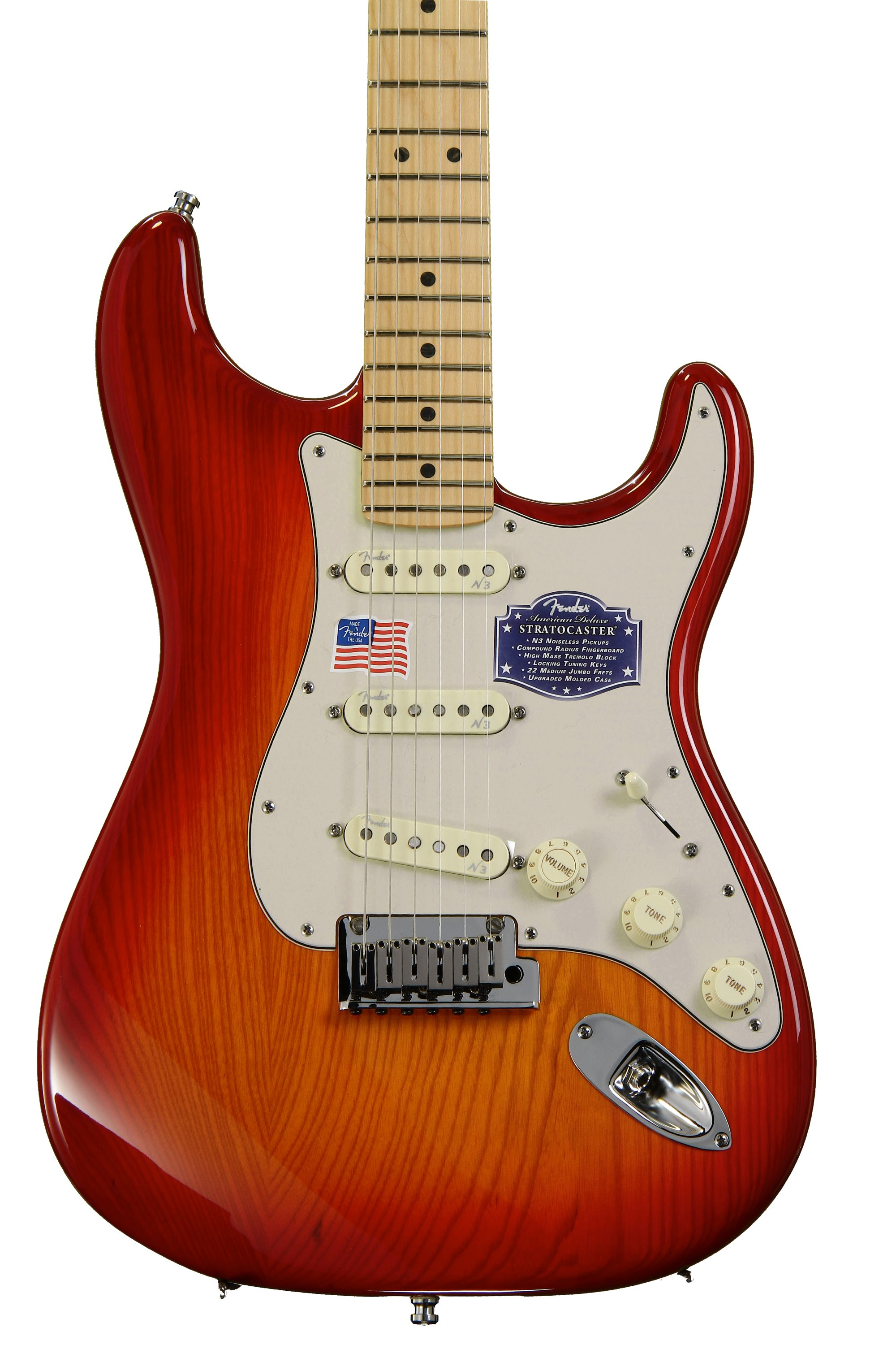 Fender American Deluxe Ash Strat - Aged Cherry Sunburst, Maple