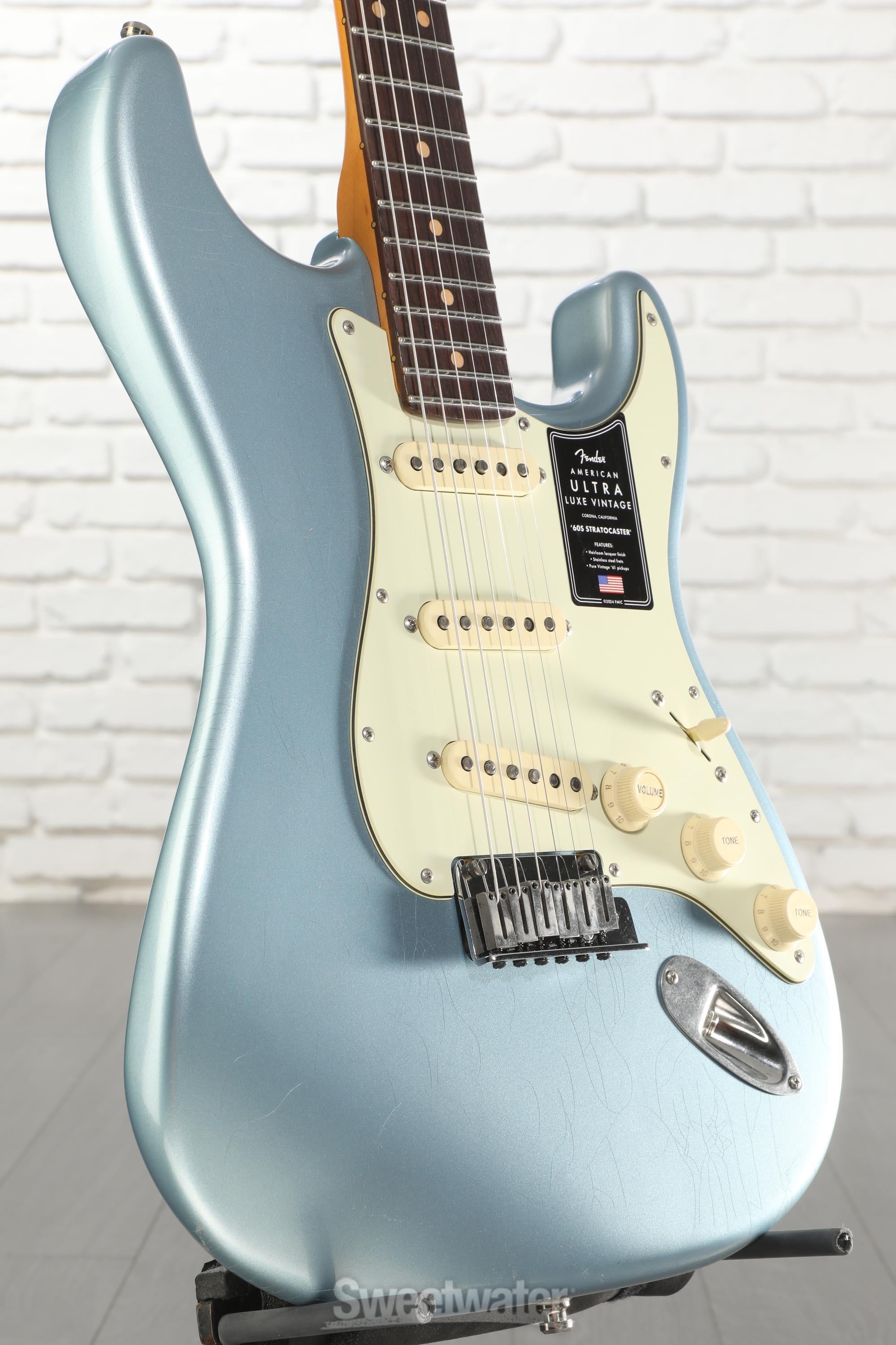 Photo of Fender American Ultra Luxe Vintage '60s Stratocaster Electric Guitar - Ice Blue Metallic, Heirloom Lacquer