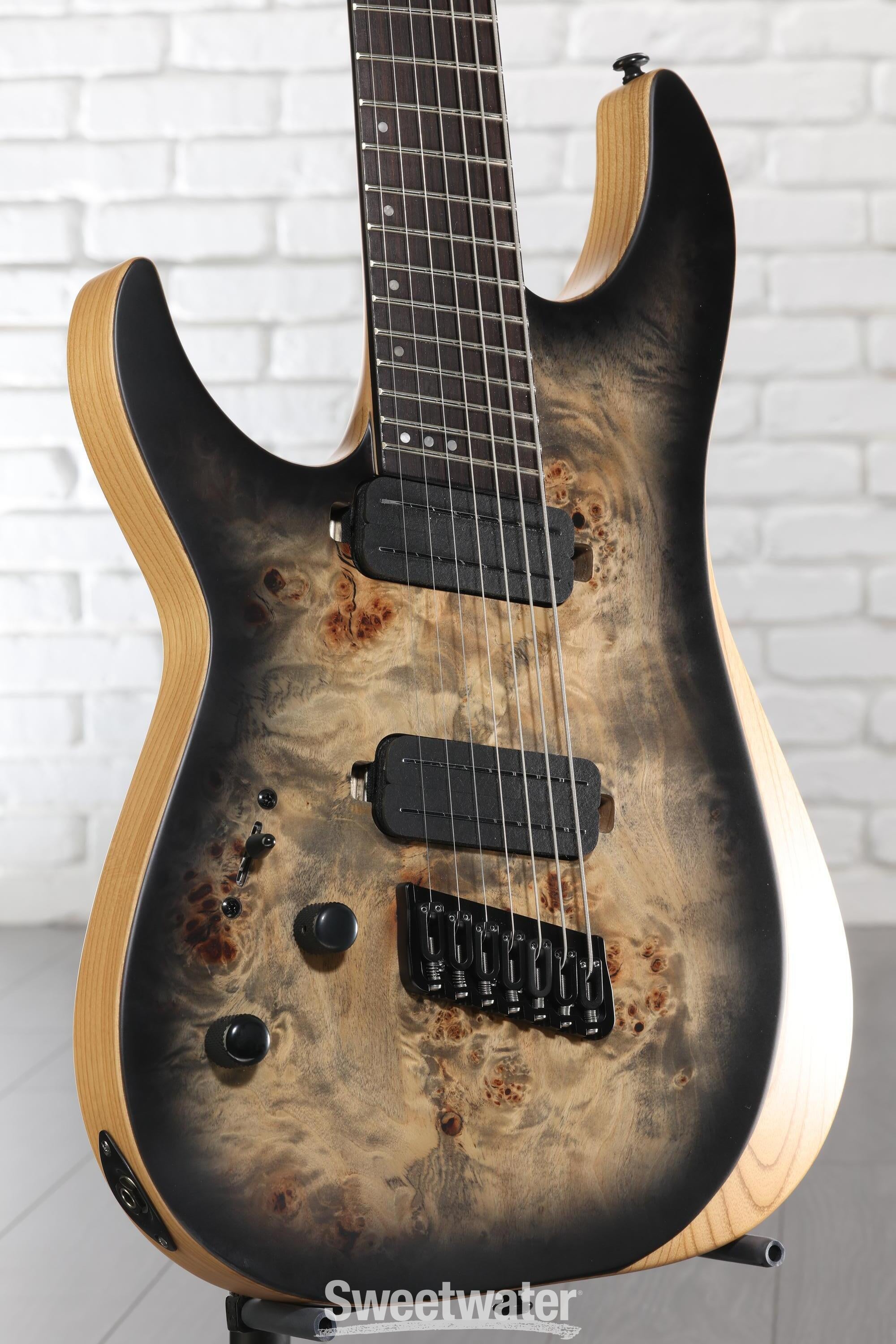 Photo of Schecter Reaper-7 Multiscale Left-handed Electric Guitar - Satin Charcoal Burst