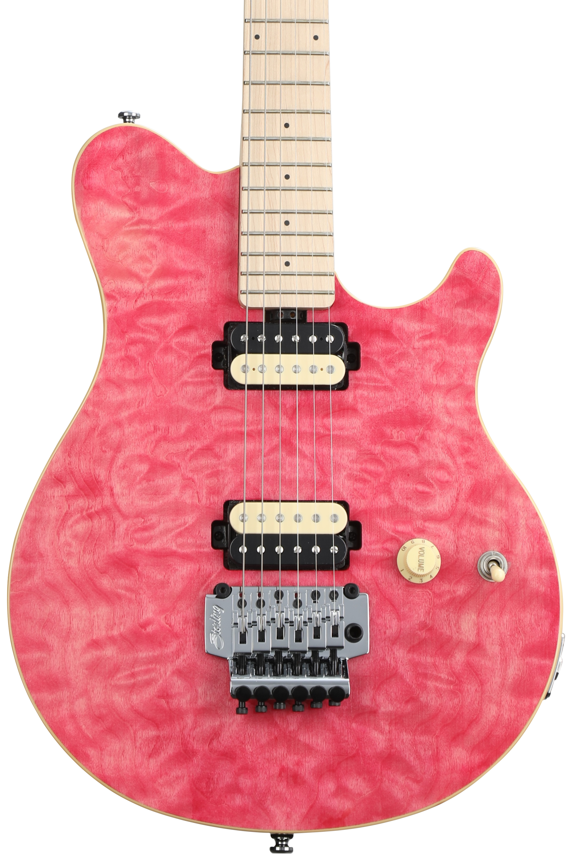 ギター Sterling By Music Man AxisAX40 TransPink Sterling By Music Man Axis Quilted Maple Electric Guitar - Trans