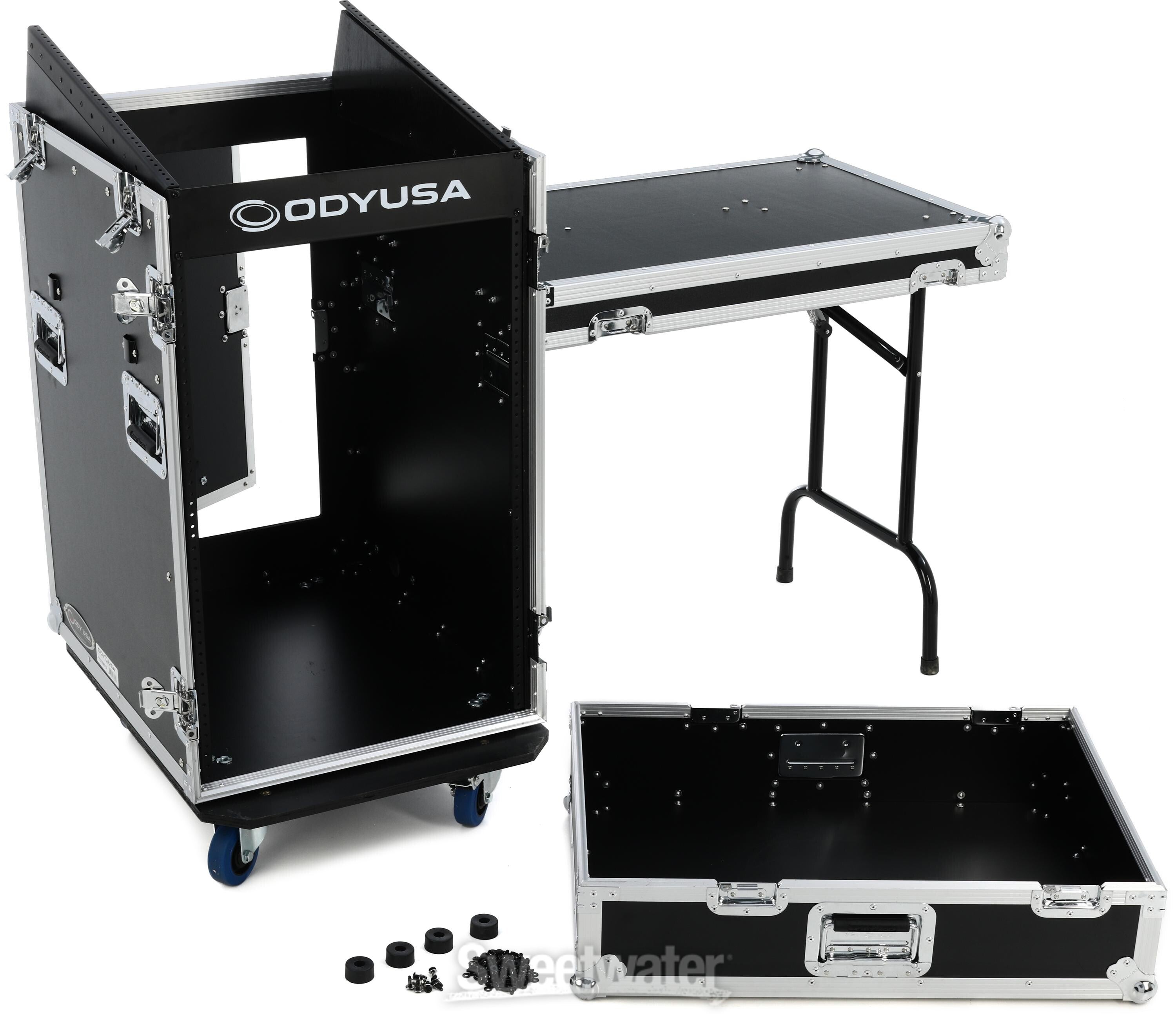 Odyssey FZ1316WDLX 13U Top / 16U Front Pro Combo Rack Case with Side Table  and Casters
