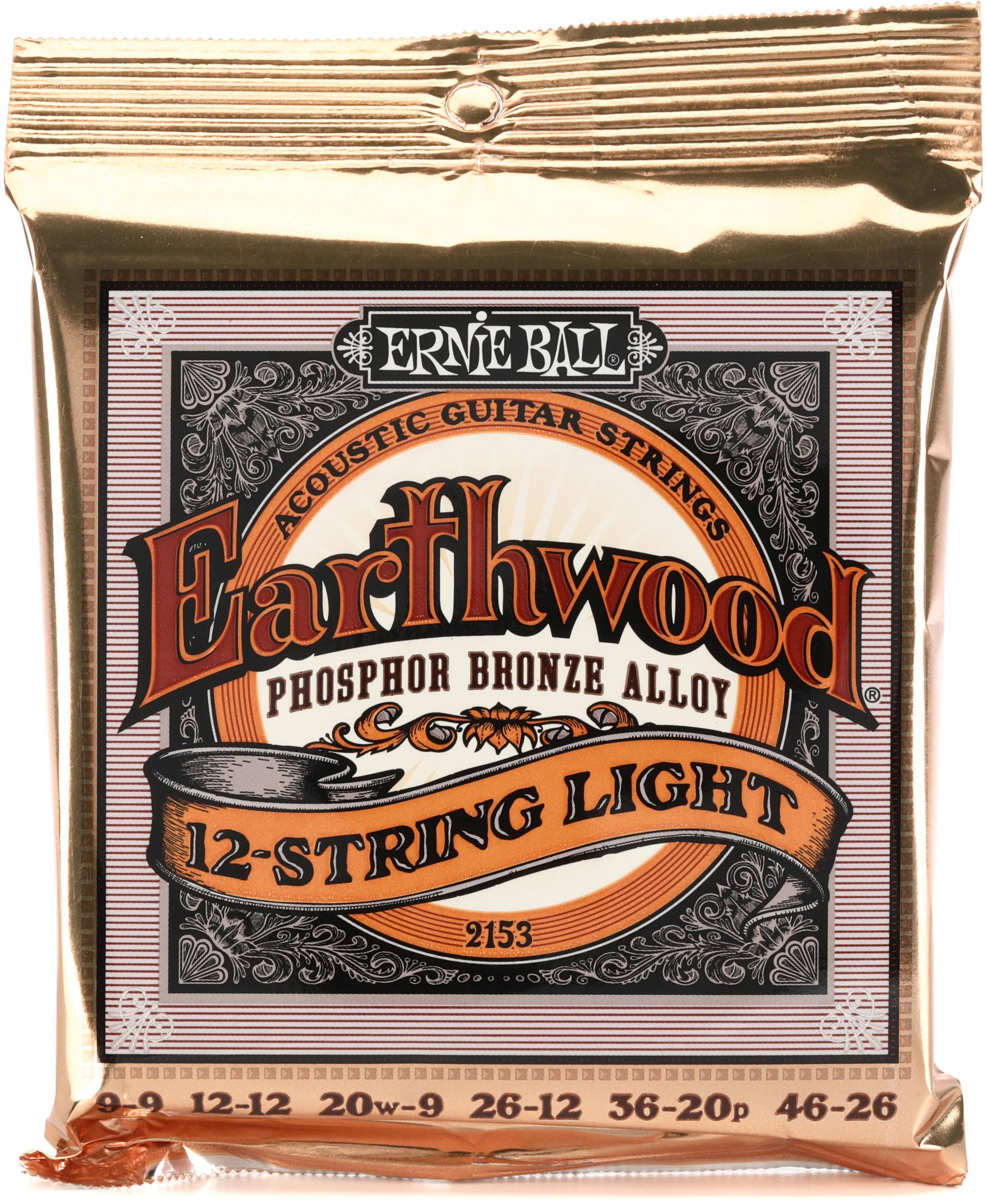 Ernie Ball 2153 Earthwood Phosphor Bronze Acoustic Guitar Strings -  .009-.046 Light 12-string | Sweetwater