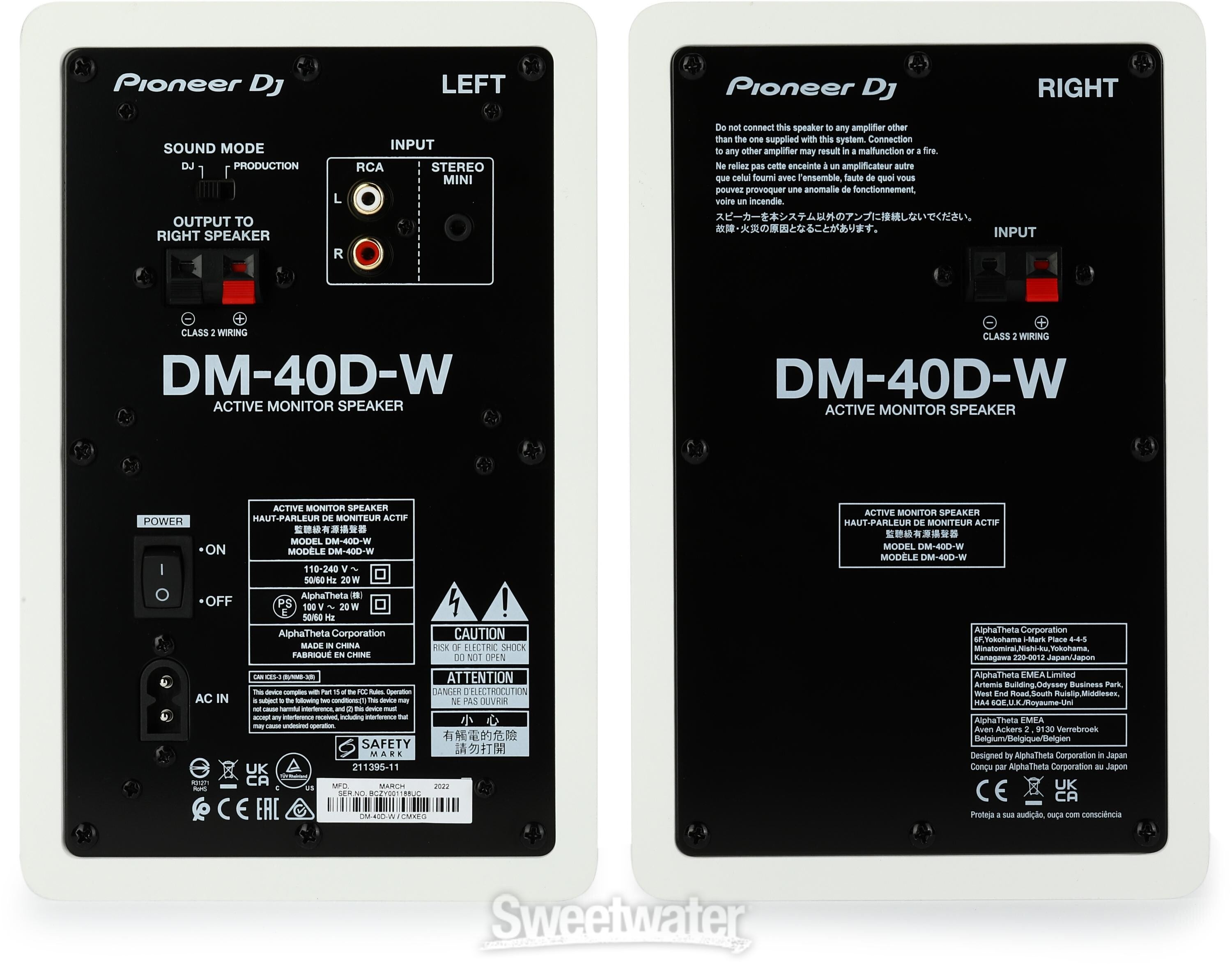 Pioneer DJ DM-40D-W 4-inch Desktop Active Monitor Speaker - White 