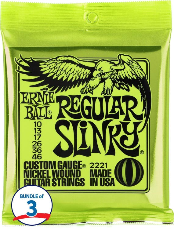 Ernie Ball 2221 Regular Slinky Nickel Wound Electric Guitar Strings - .010-.046 (3-Pack)