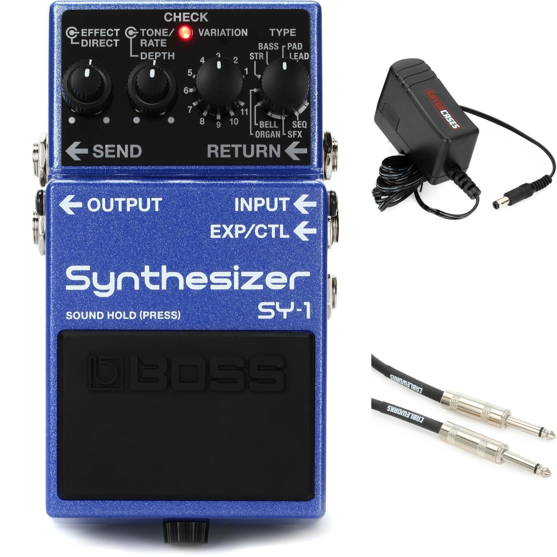 Photo of Boss SY-1 Guitar Synthesizer Pedal with Power Supply and Cable