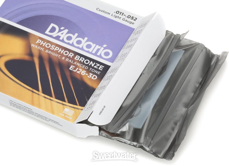D'Addario EJ26 Phosphor Bronze Acoustic Guitar Strings - .011-.052 Custom Light, 3-pack