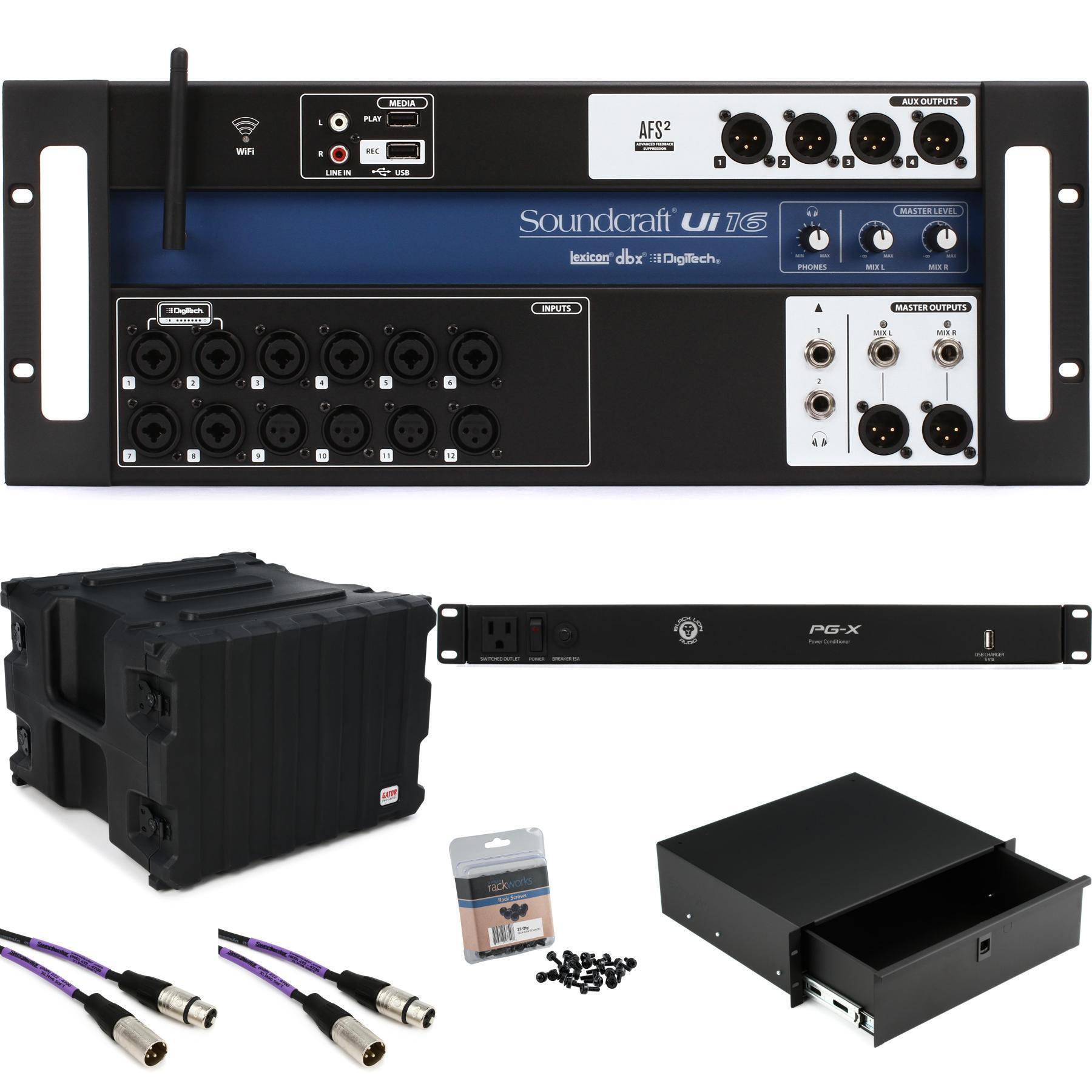 Soundcraft Ui16 16-channel Remote-controlled Digital Mixer Rack Case Bundle