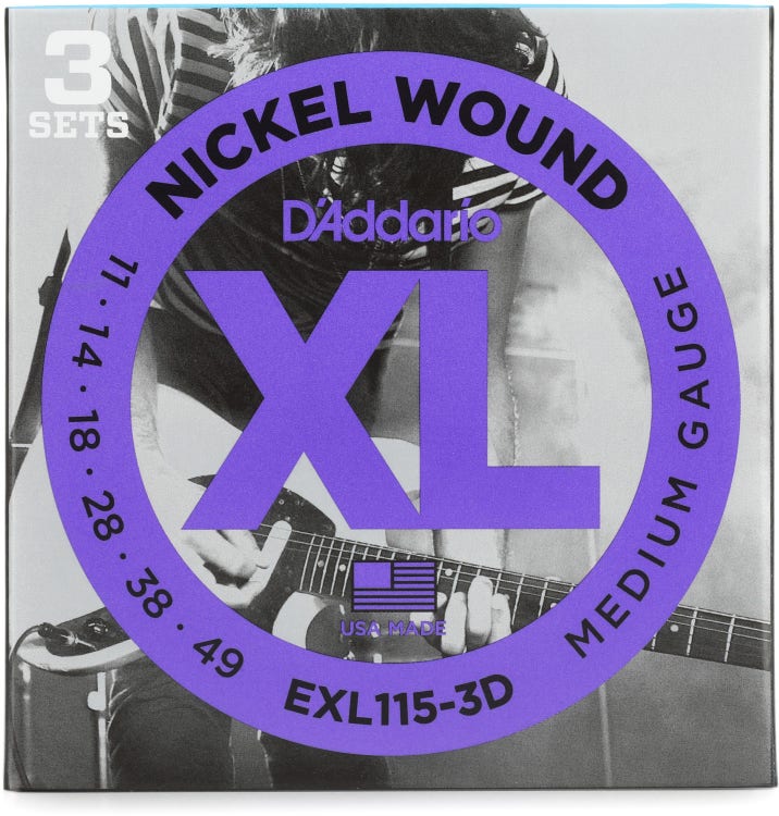 D'Addario EXL115 XL Electric Guitar Strings - .011-.049 Medium, 3-pack