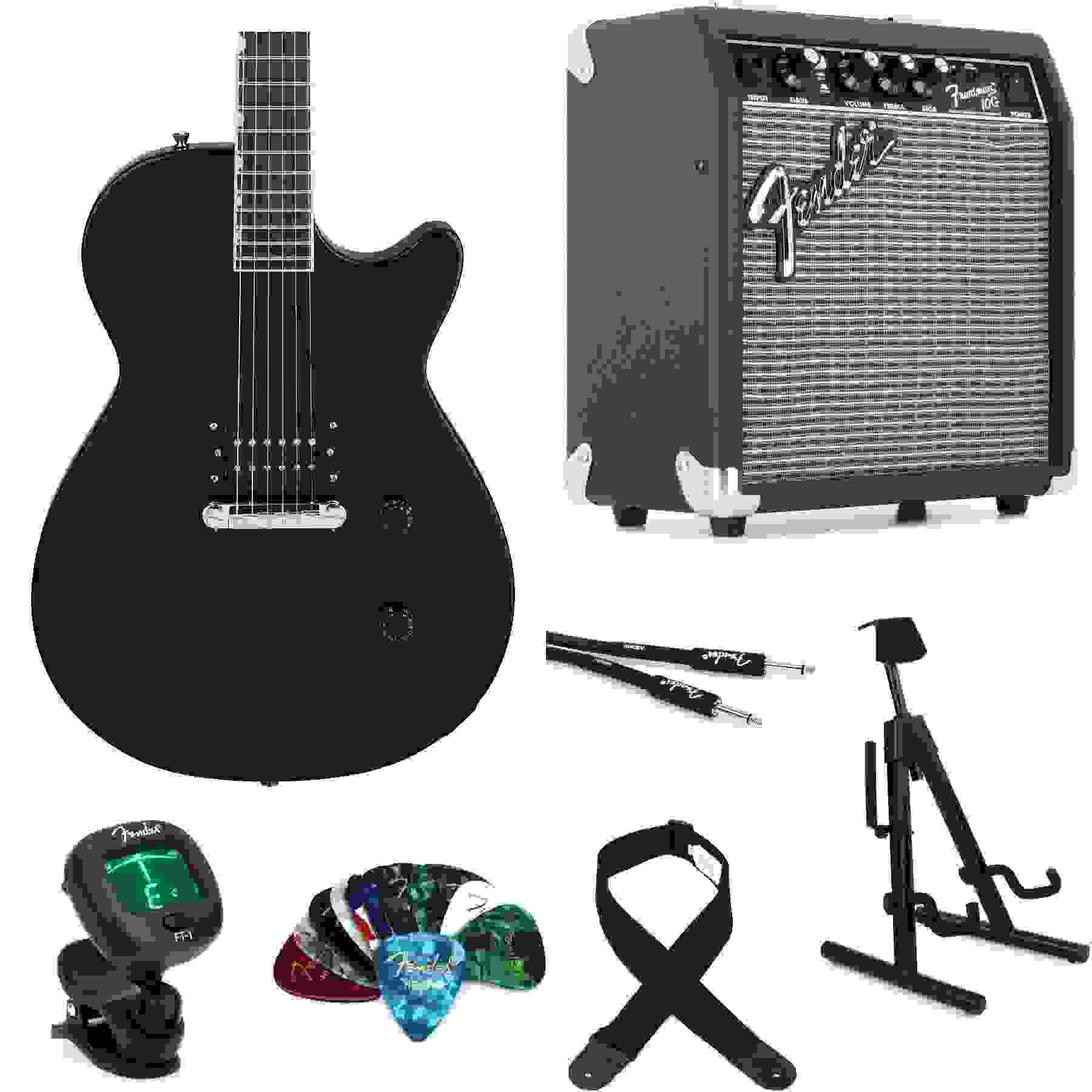 Gretsch Streamliner Jet Club 1 Pickup Electric Guitar and Fender Amplifier Essentials Bundle - Jet Black